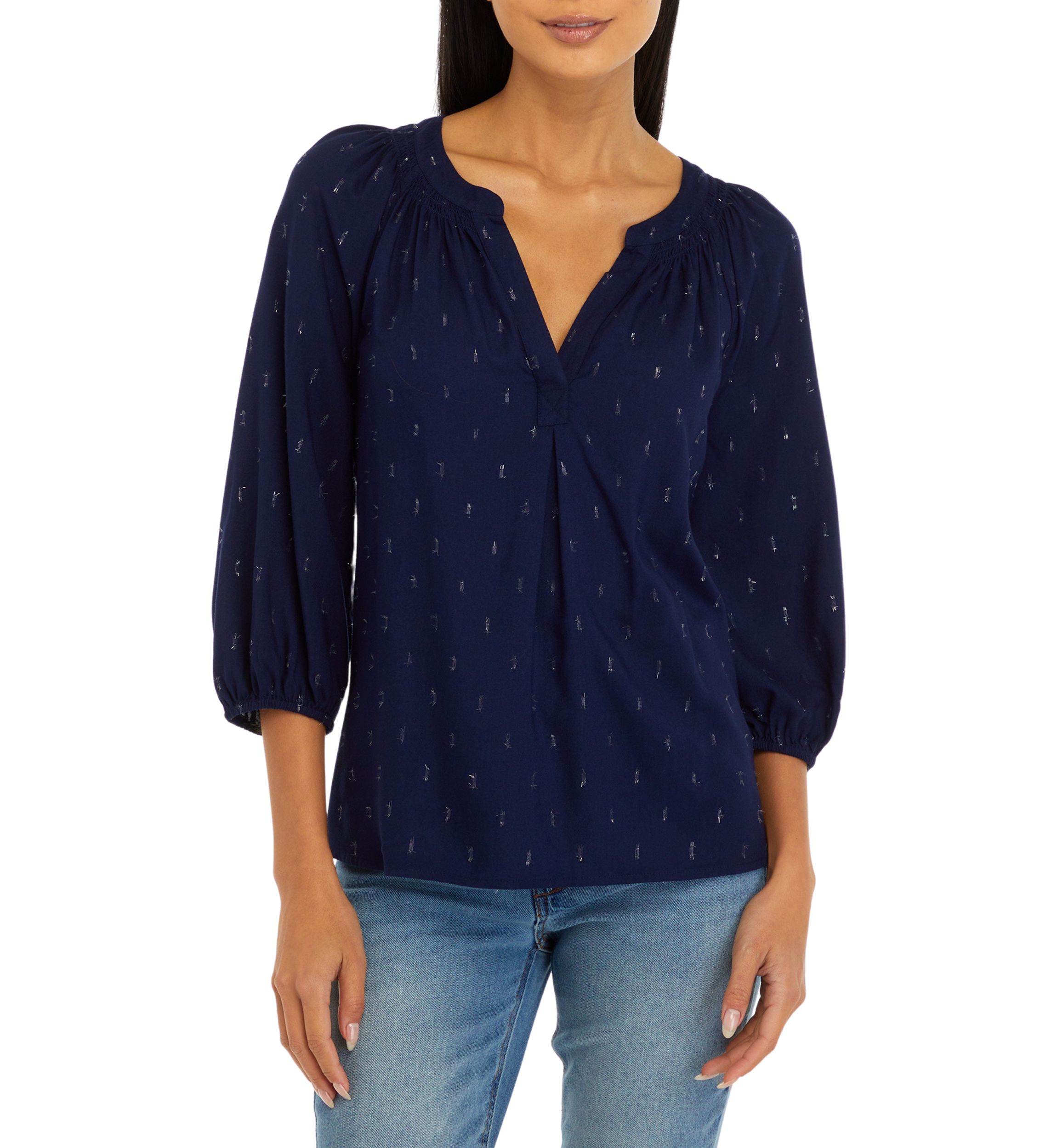 Petite Printed Peasant Top