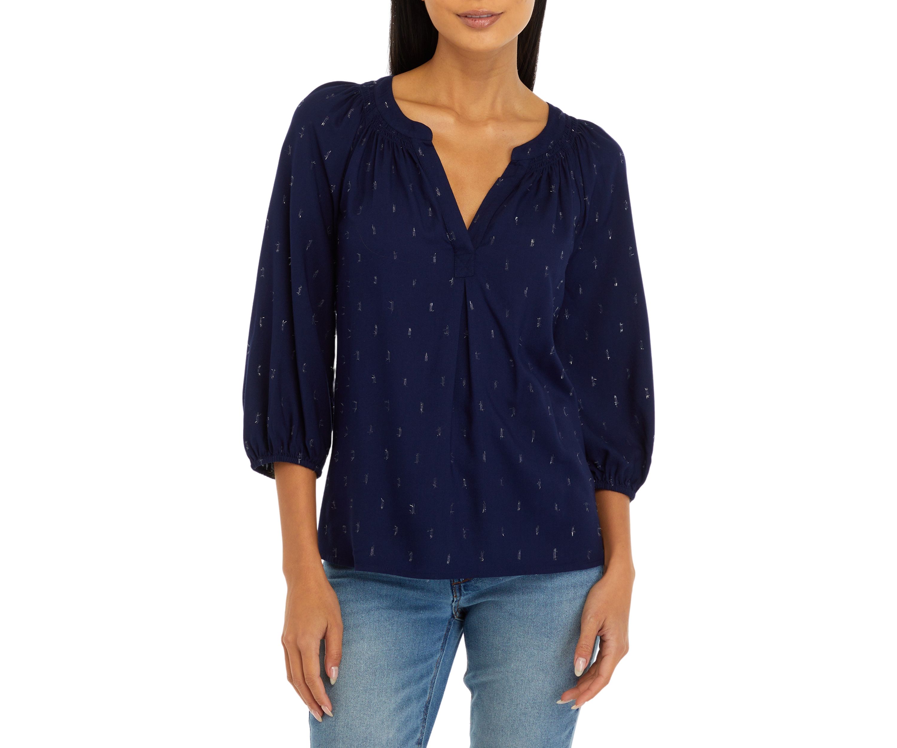 Petite Printed Peasant Top