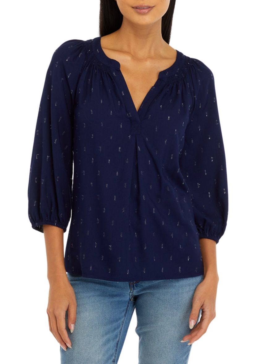 Petite Printed Peasant Top