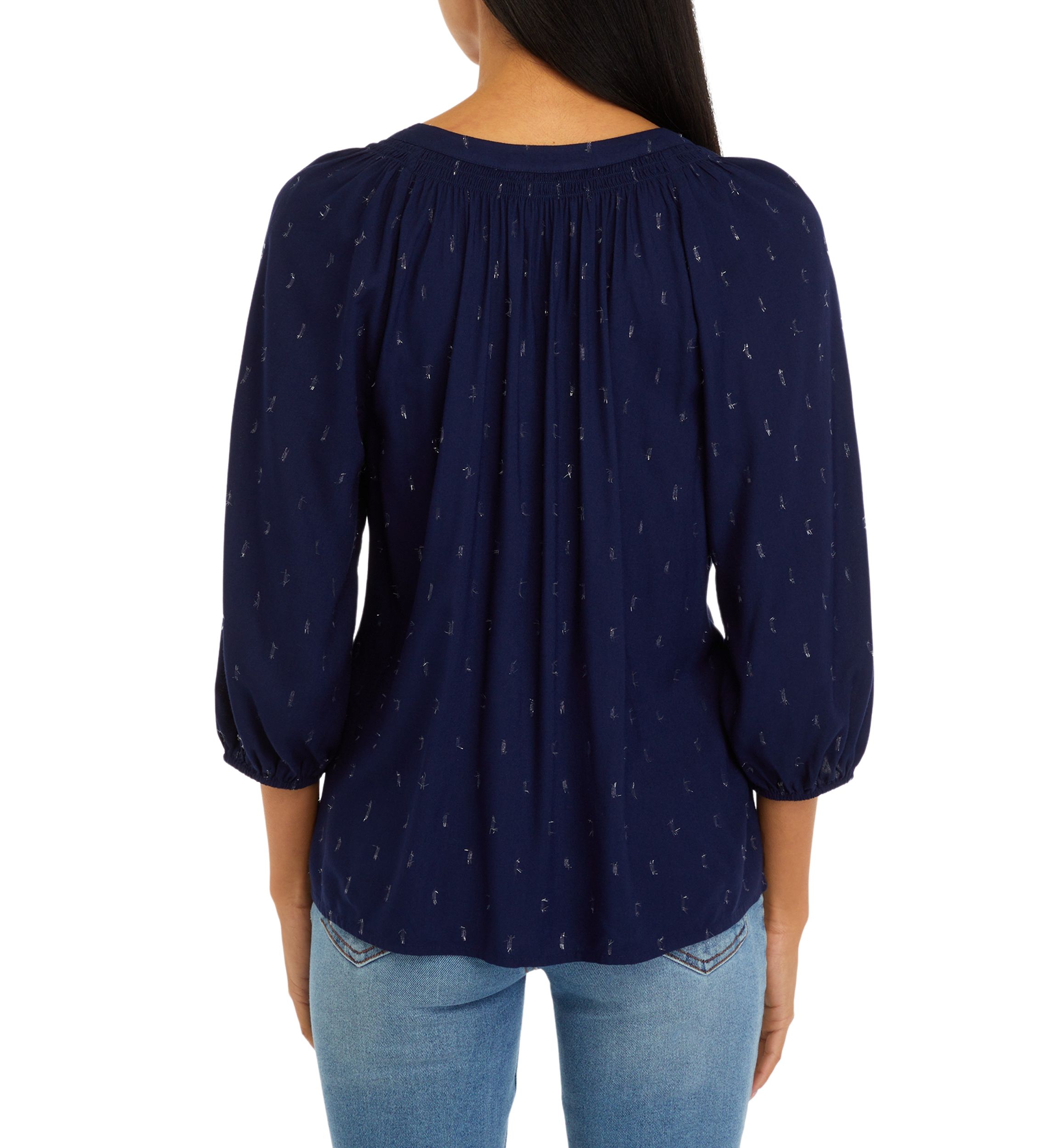 Petite Printed Peasant Top