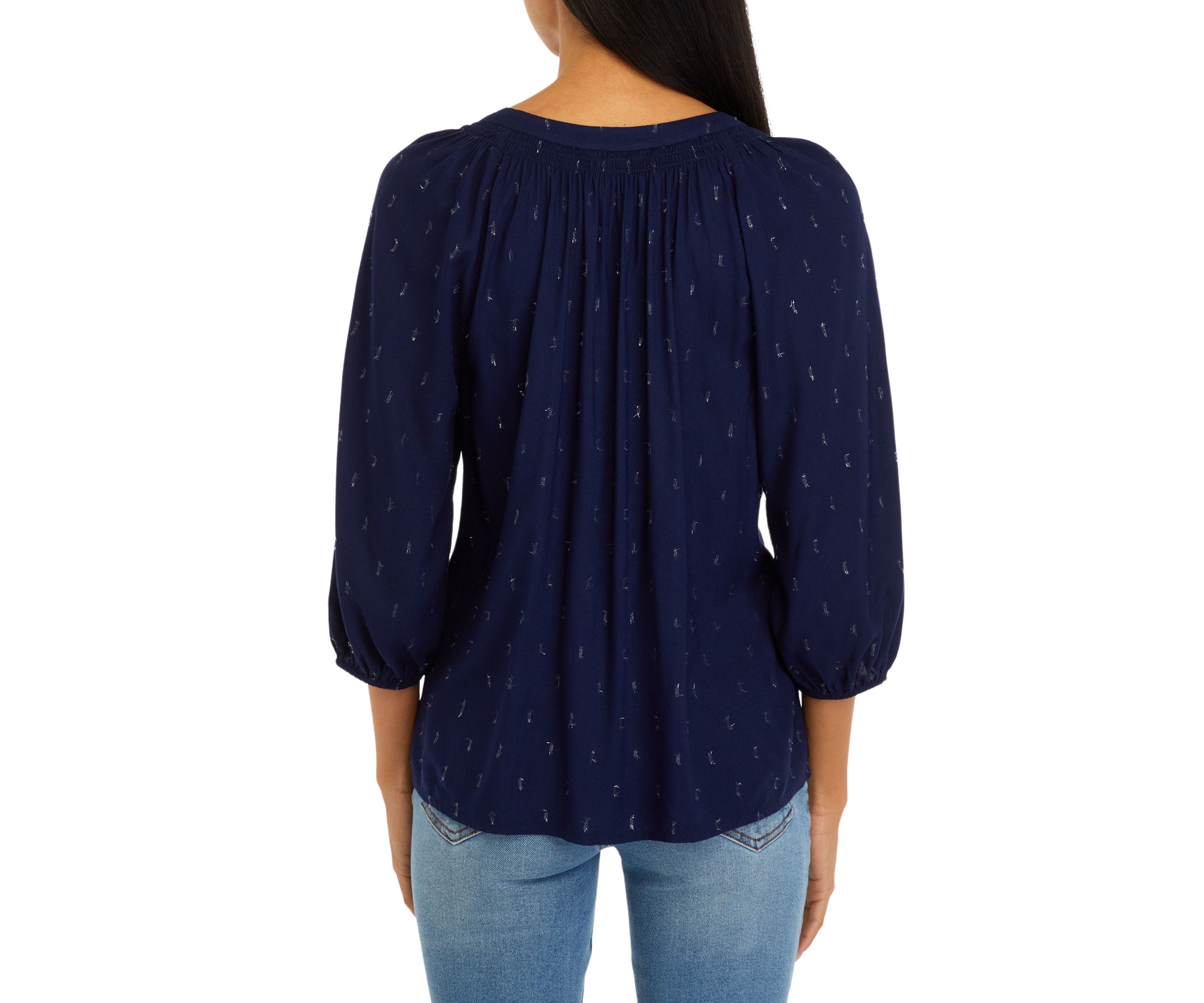 Petite Printed Peasant Top