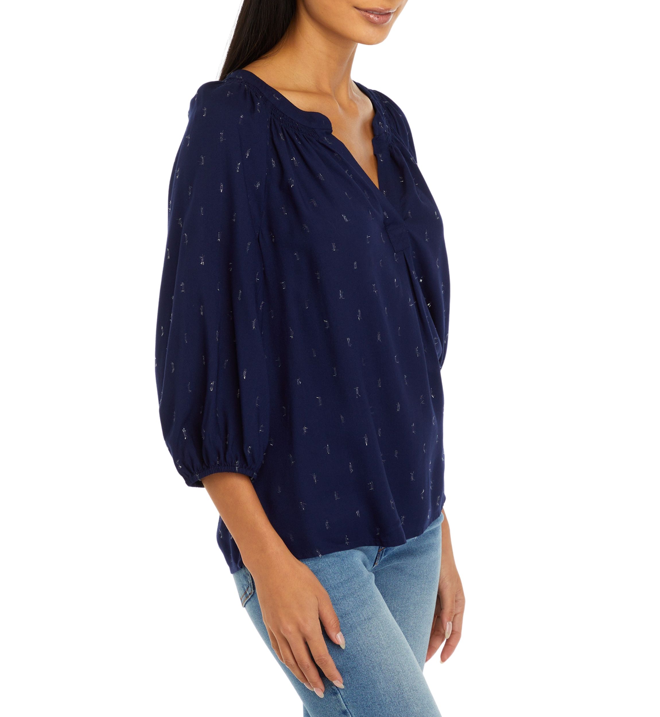 Petite Printed Peasant Top