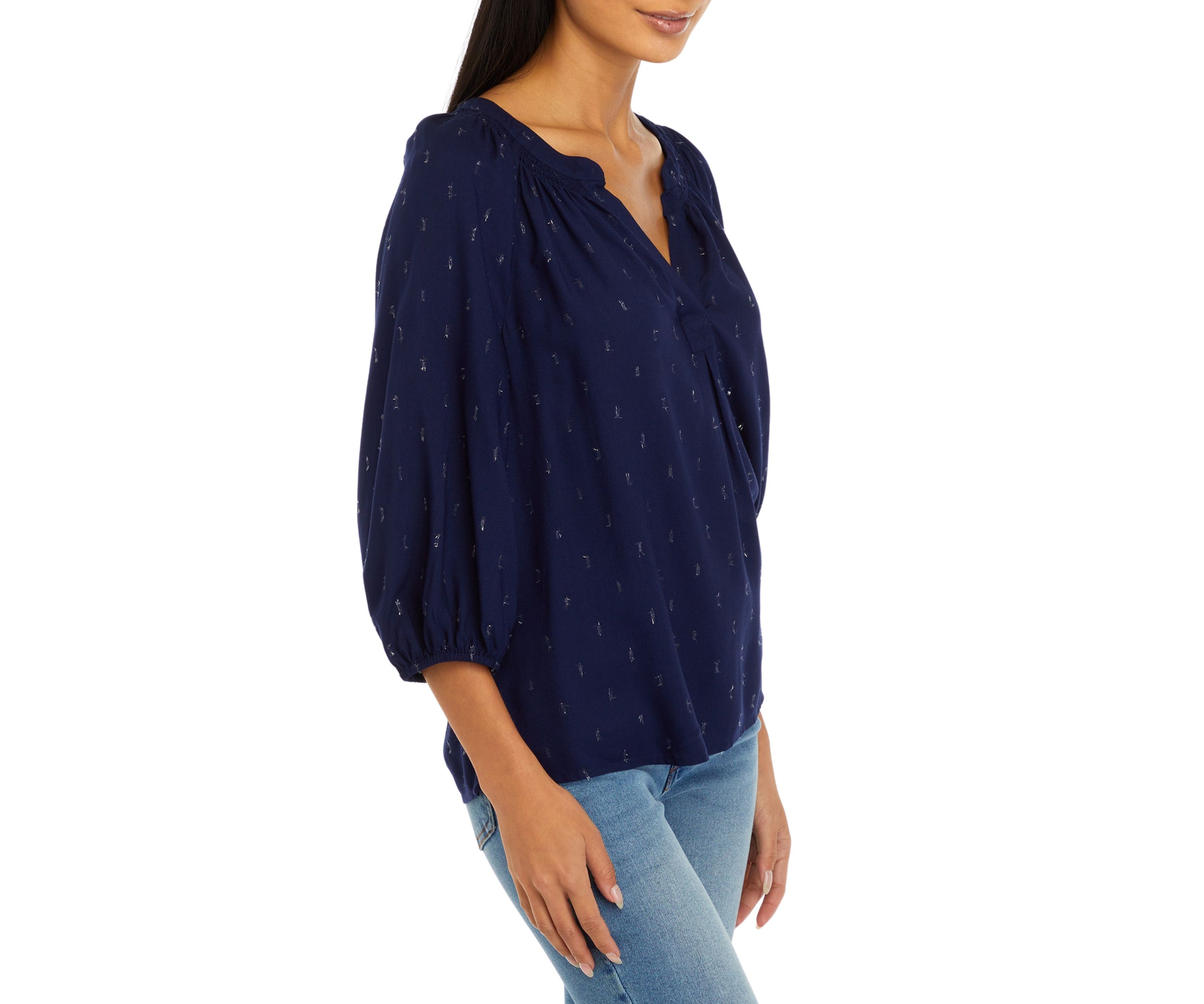Petite Printed Peasant Top