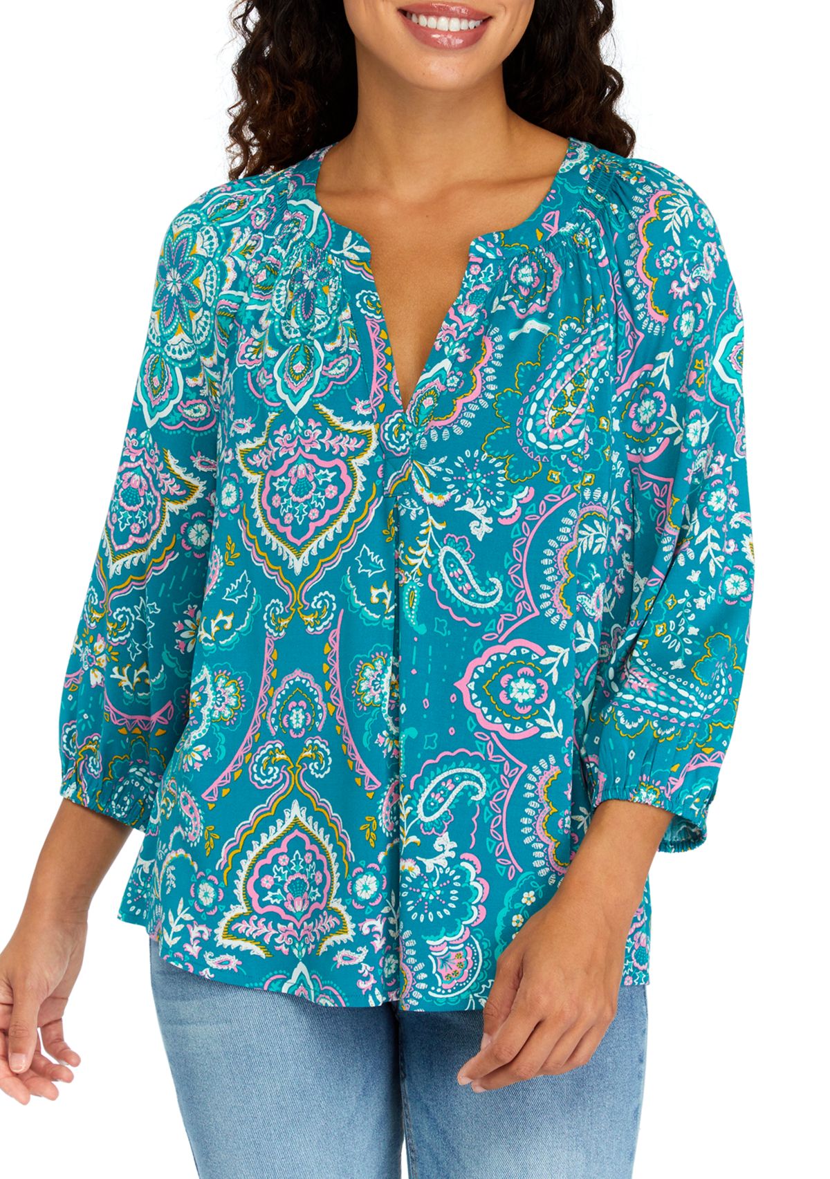Petite 3/4 Sleeve Peasant Top 