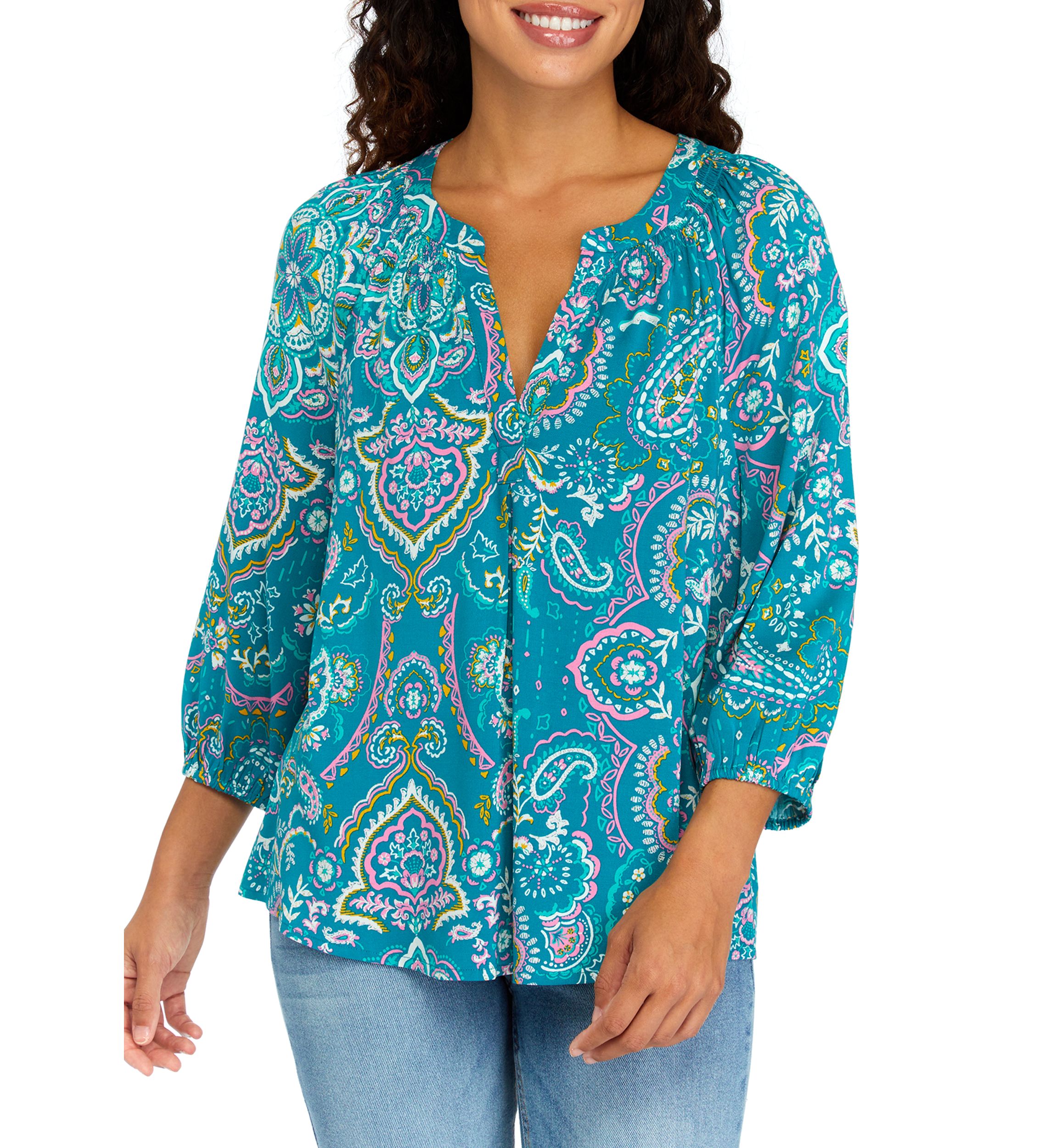 Petite 3/4 Sleeve Peasant Top 