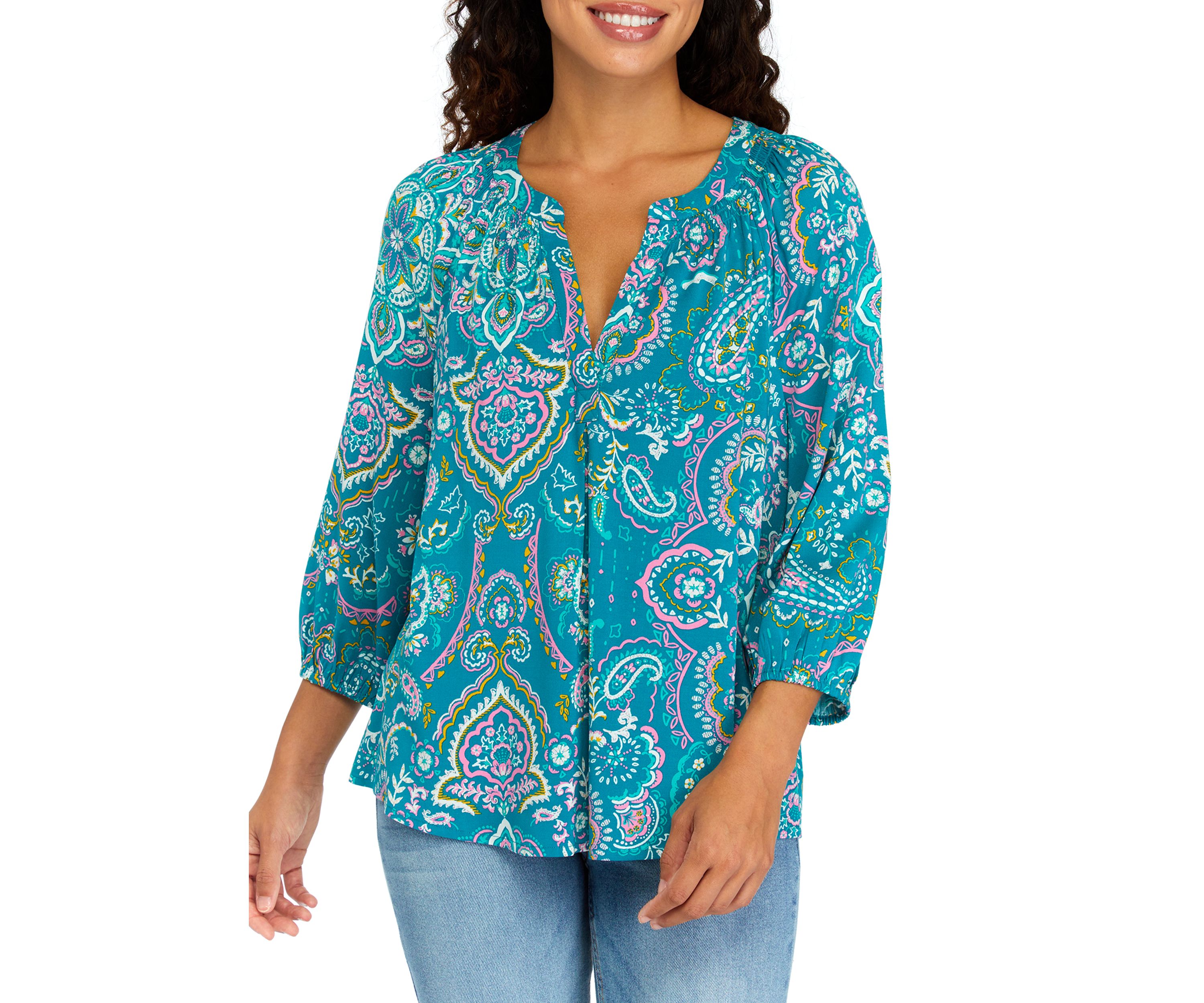 Petite 3/4 Sleeve Peasant Top 