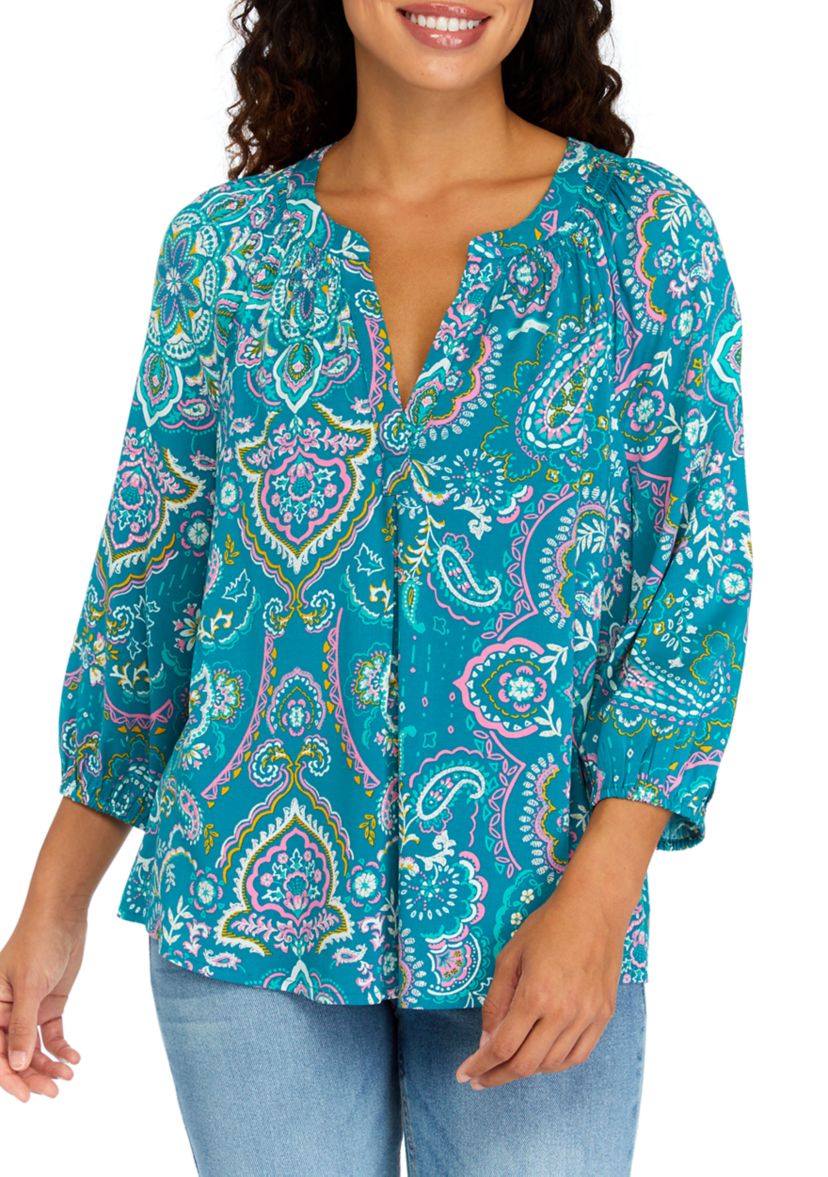 Petite 3/4 Sleeve Peasant Top 