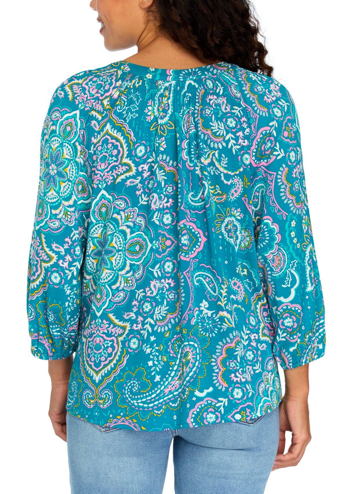 Petite 3/4 Sleeve Peasant Top 