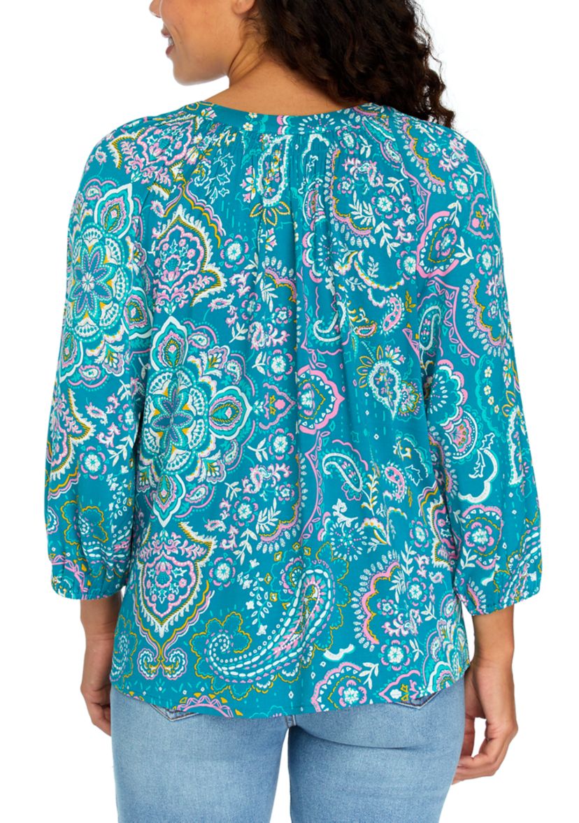 Petite 3/4 Sleeve Peasant Top 