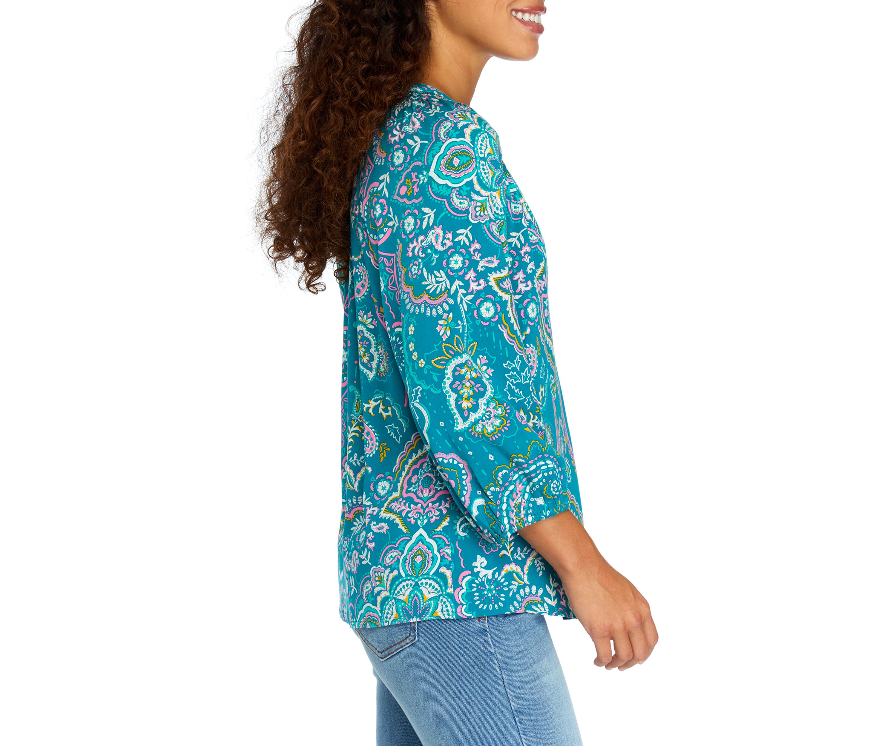 Petite 3/4 Sleeve Peasant Top 