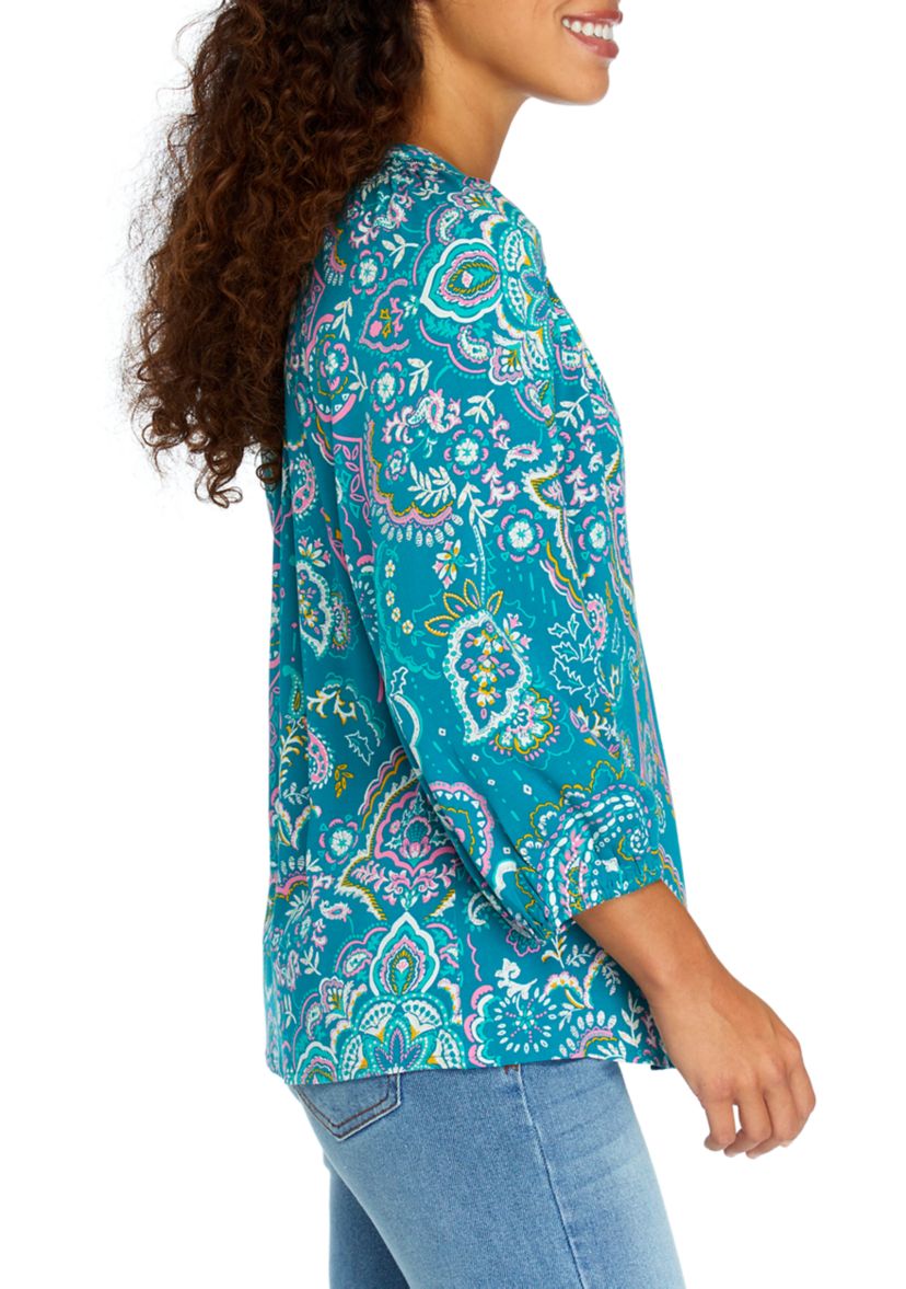 Petite 3/4 Sleeve Peasant Top 