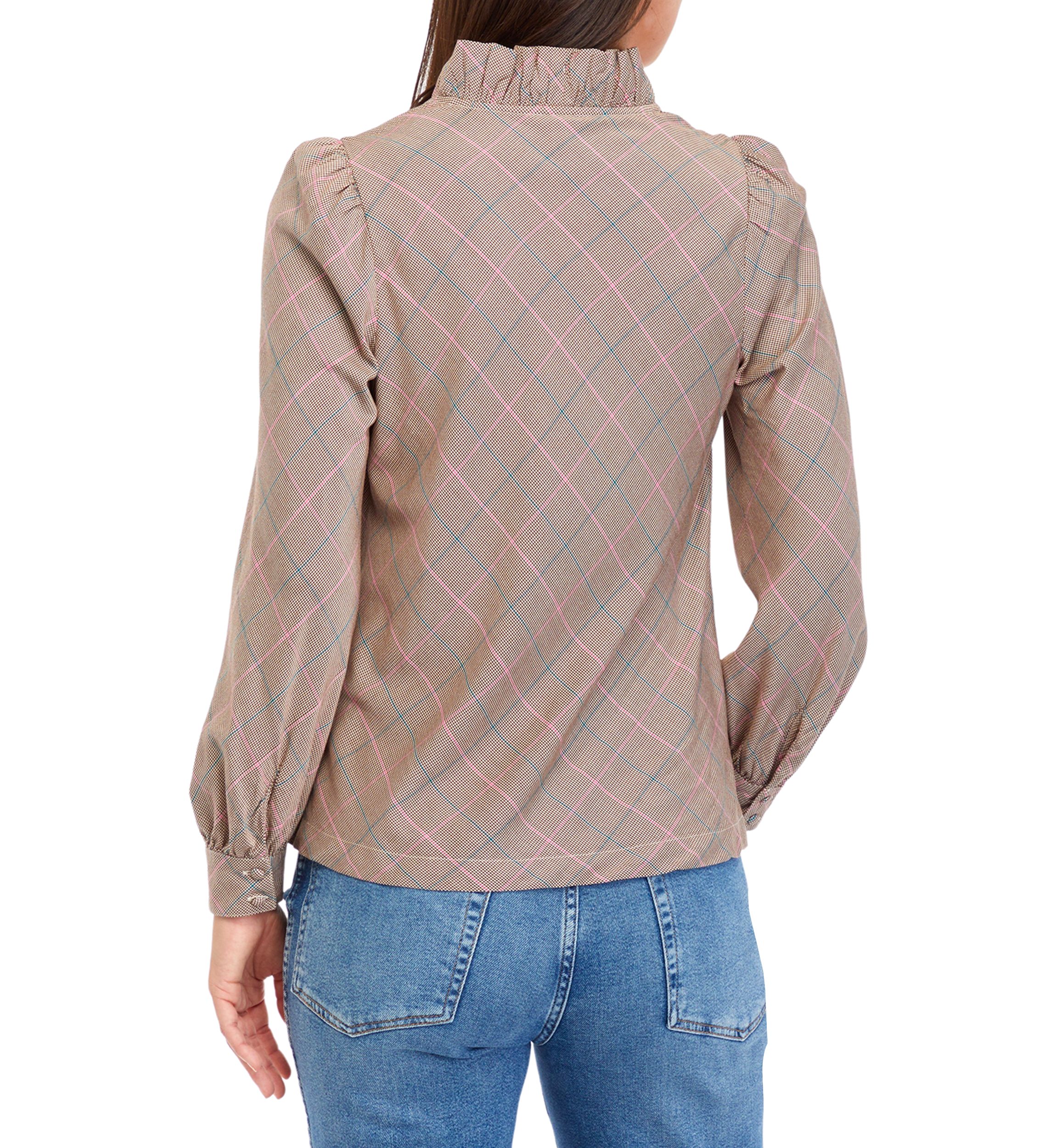 Petite Ruffle V-Neck Plaid Top