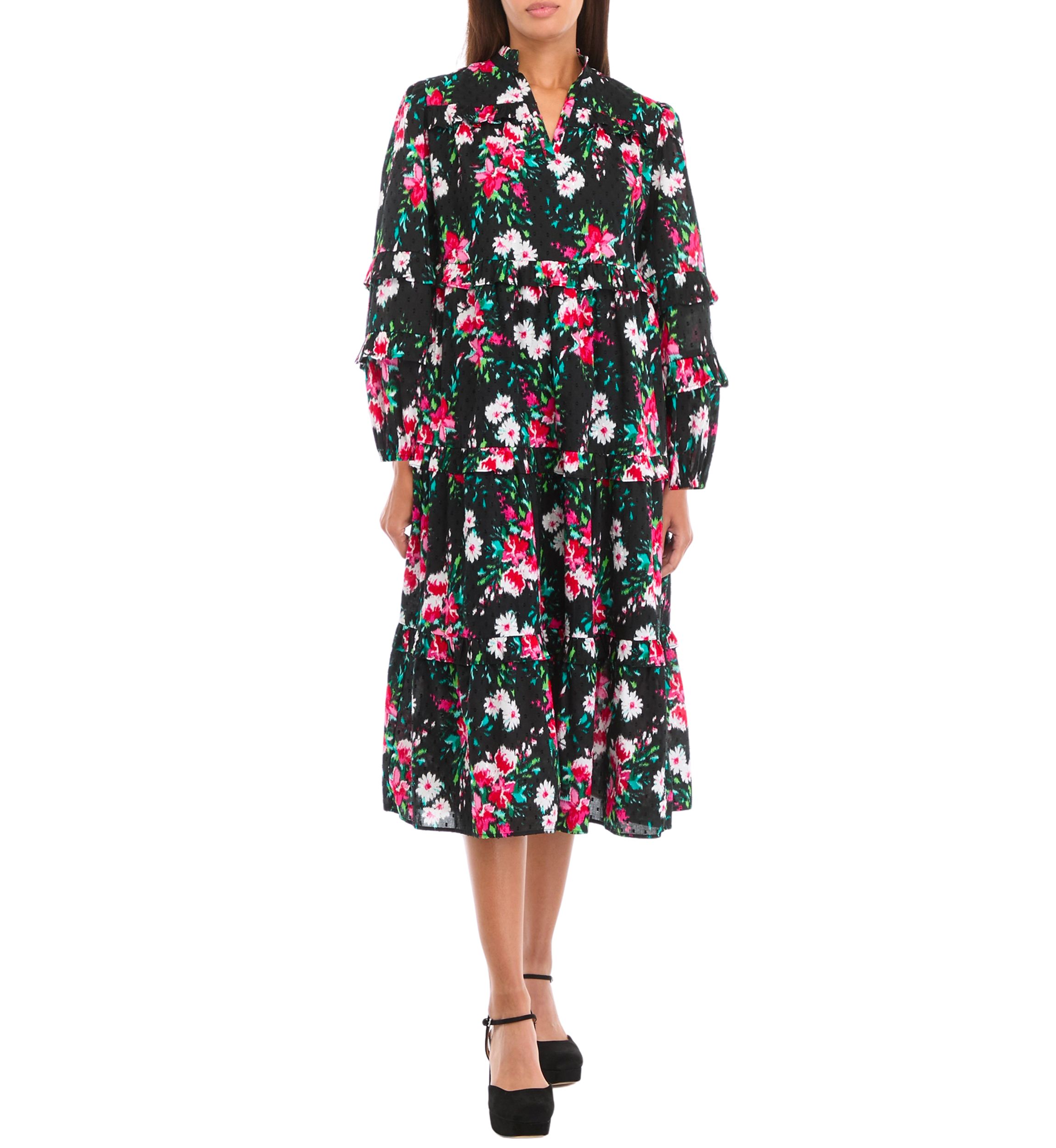 Petite Long Sleeve Floral Midi Dress