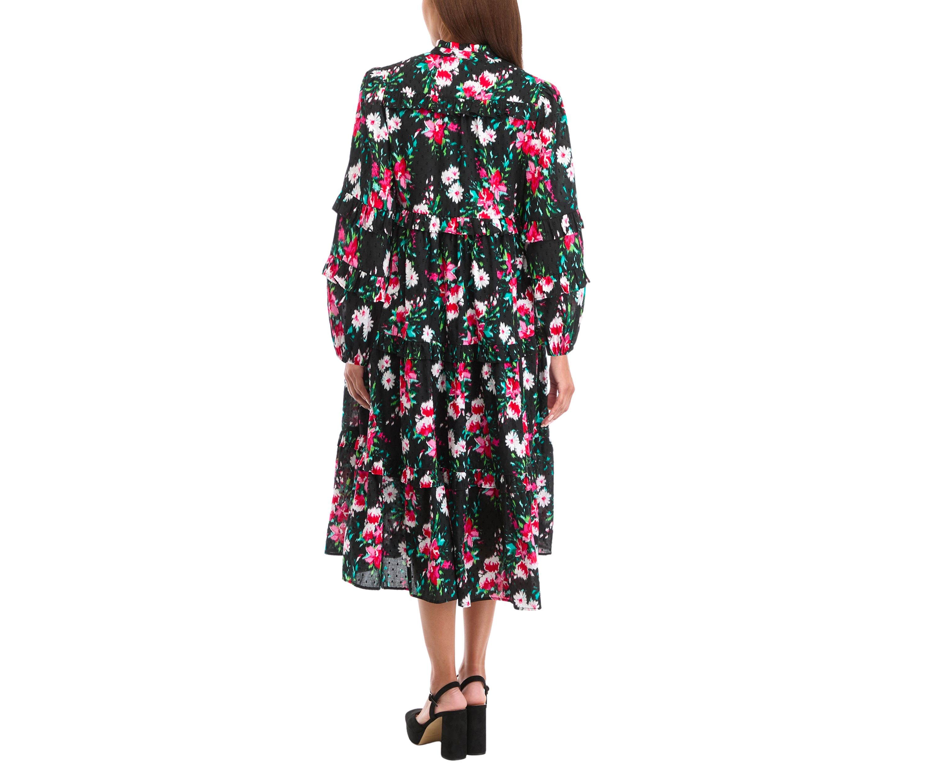 Petite Long Sleeve Floral Midi Dress