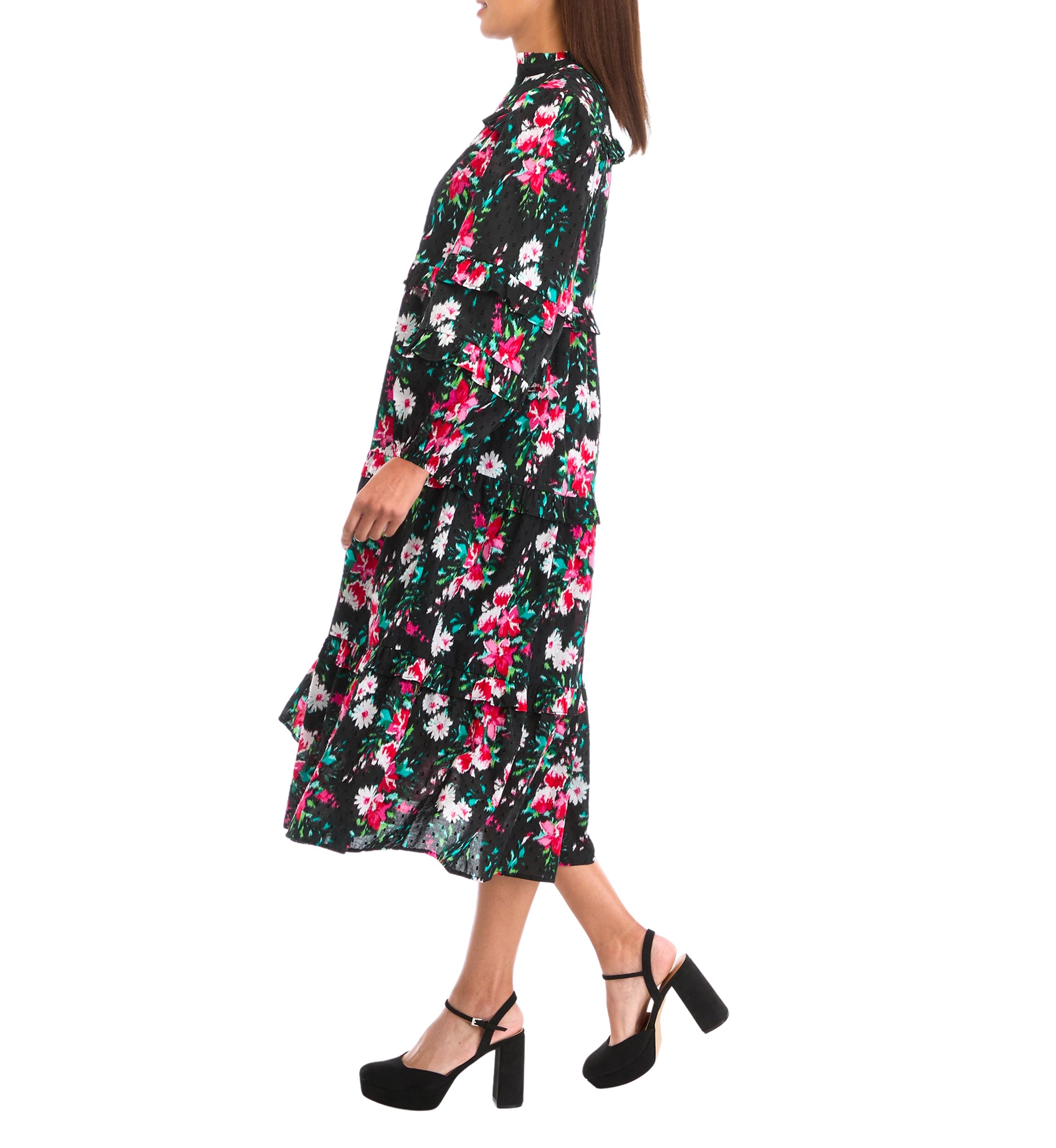 Petite Long Sleeve Floral Midi Dress