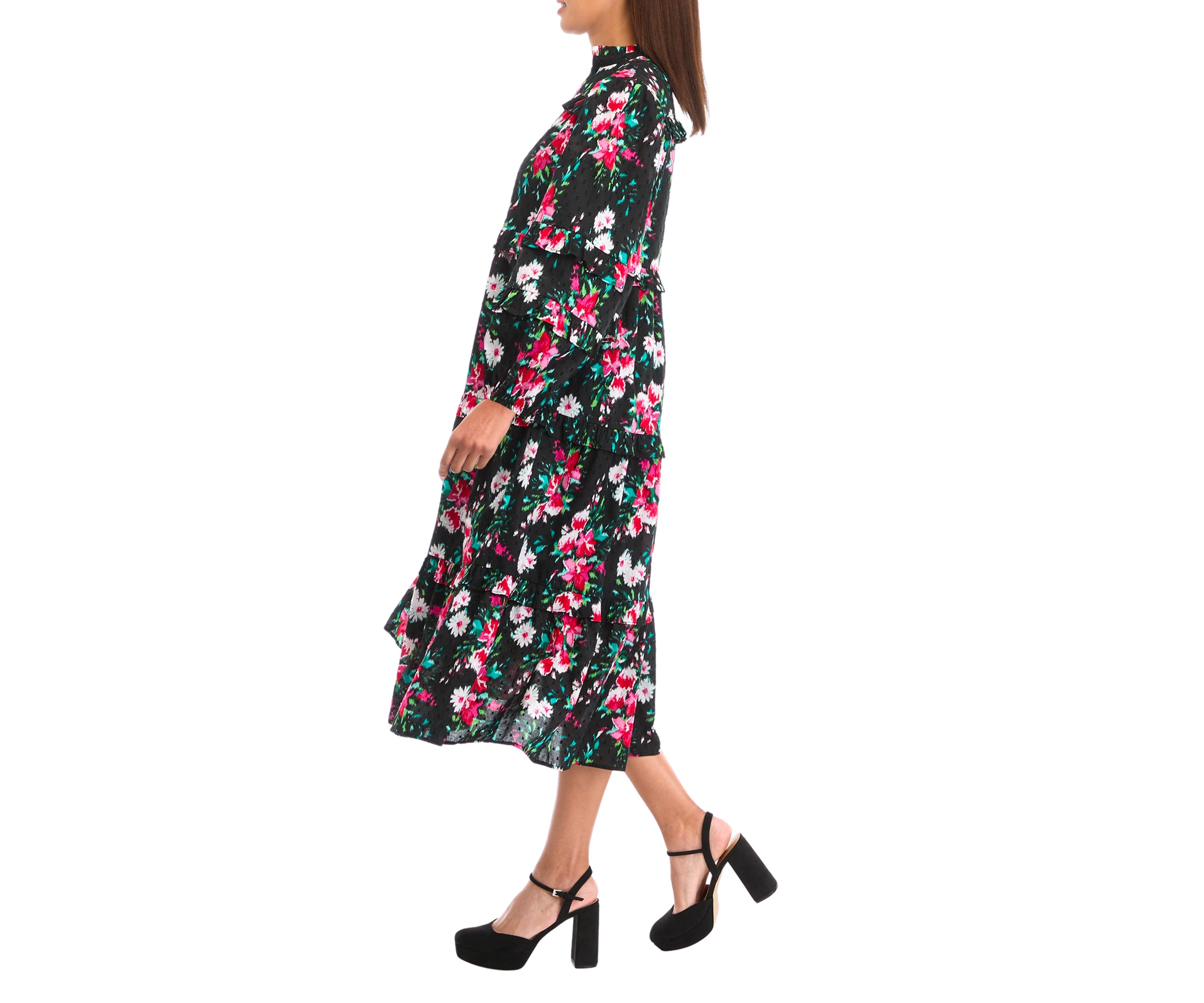 Petite Long Sleeve Floral Midi Dress