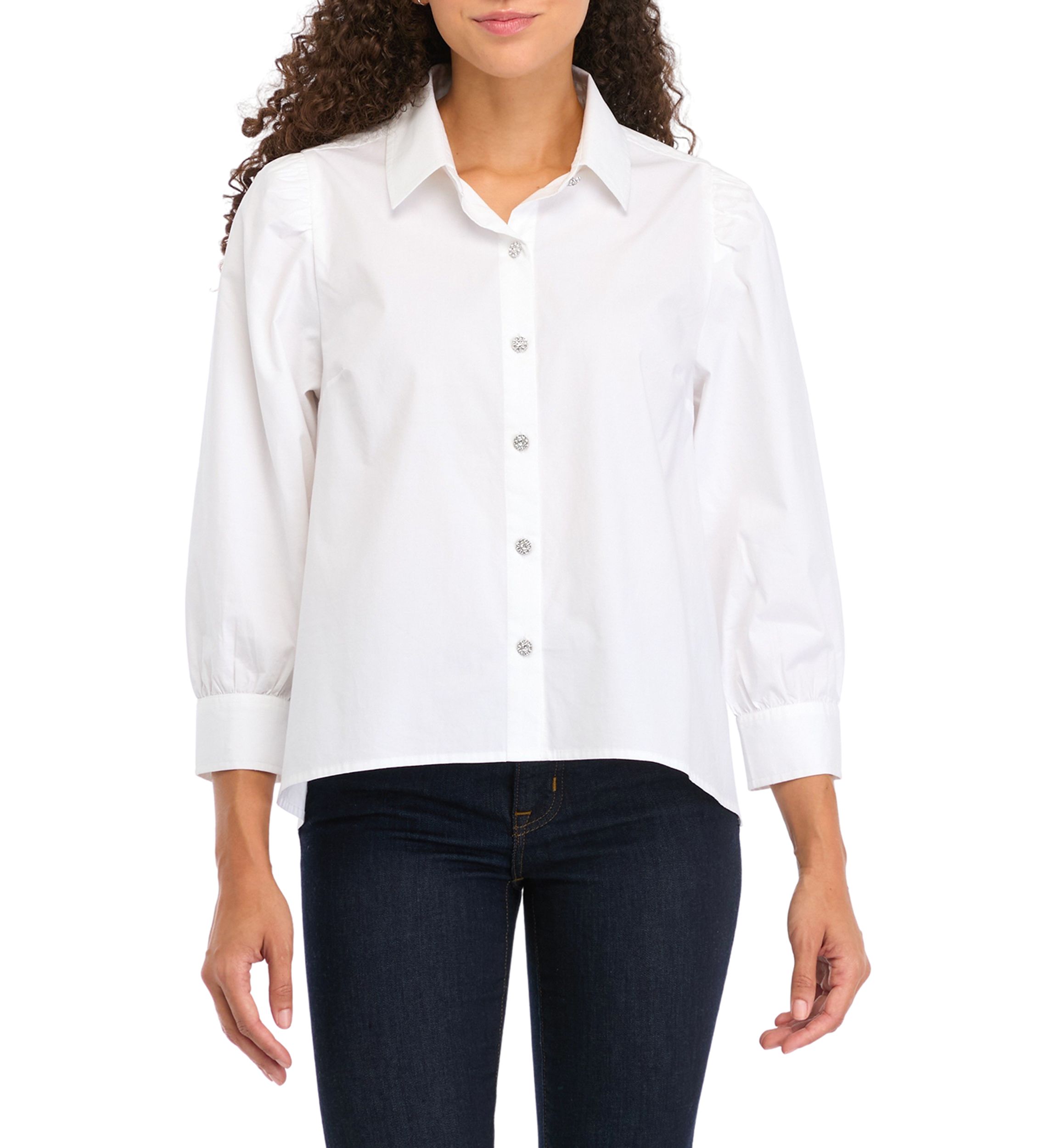 Petite 3/4 Sleeve Button Down Shirt