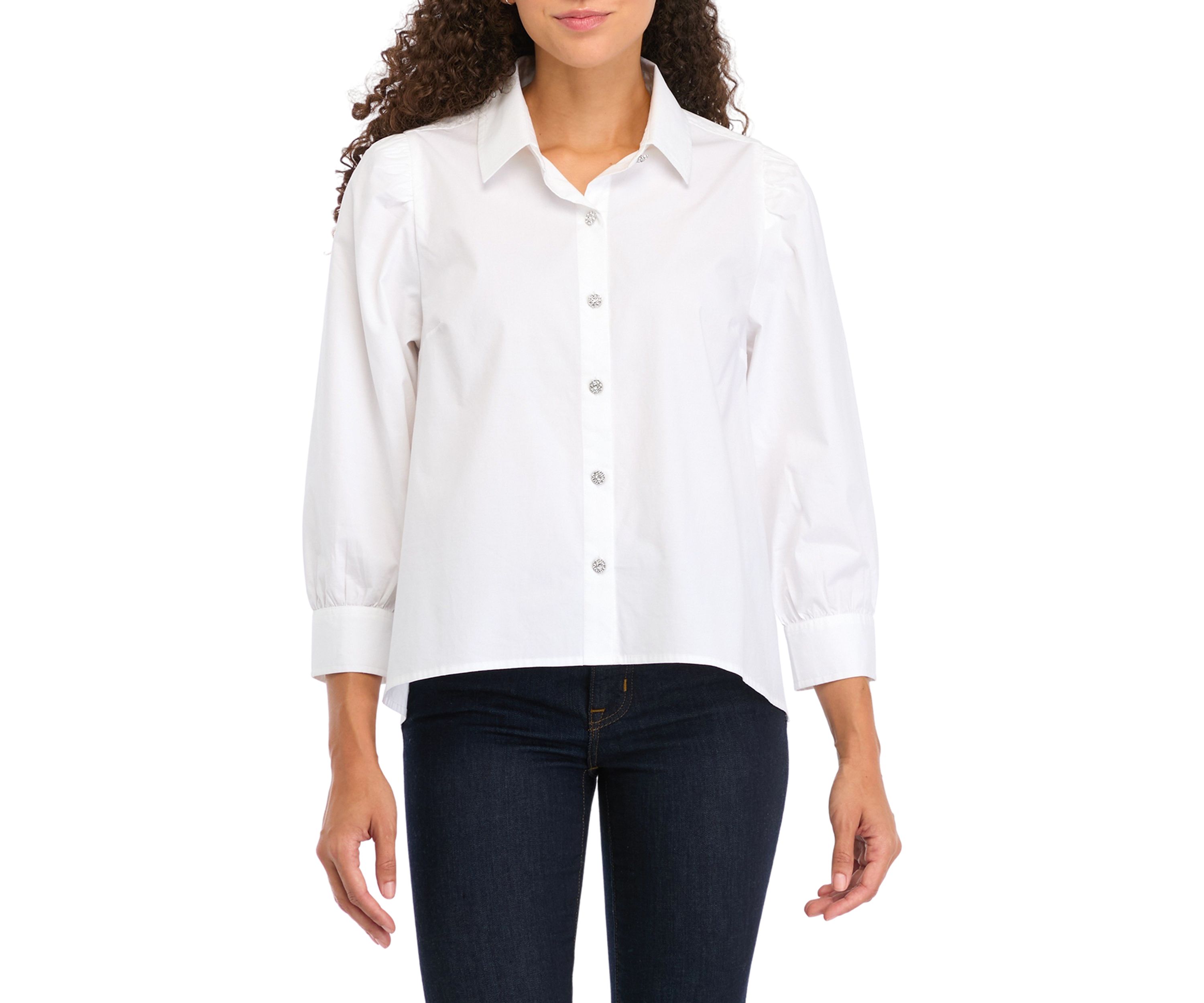 Petite 3/4 Sleeve Button Down Shirt