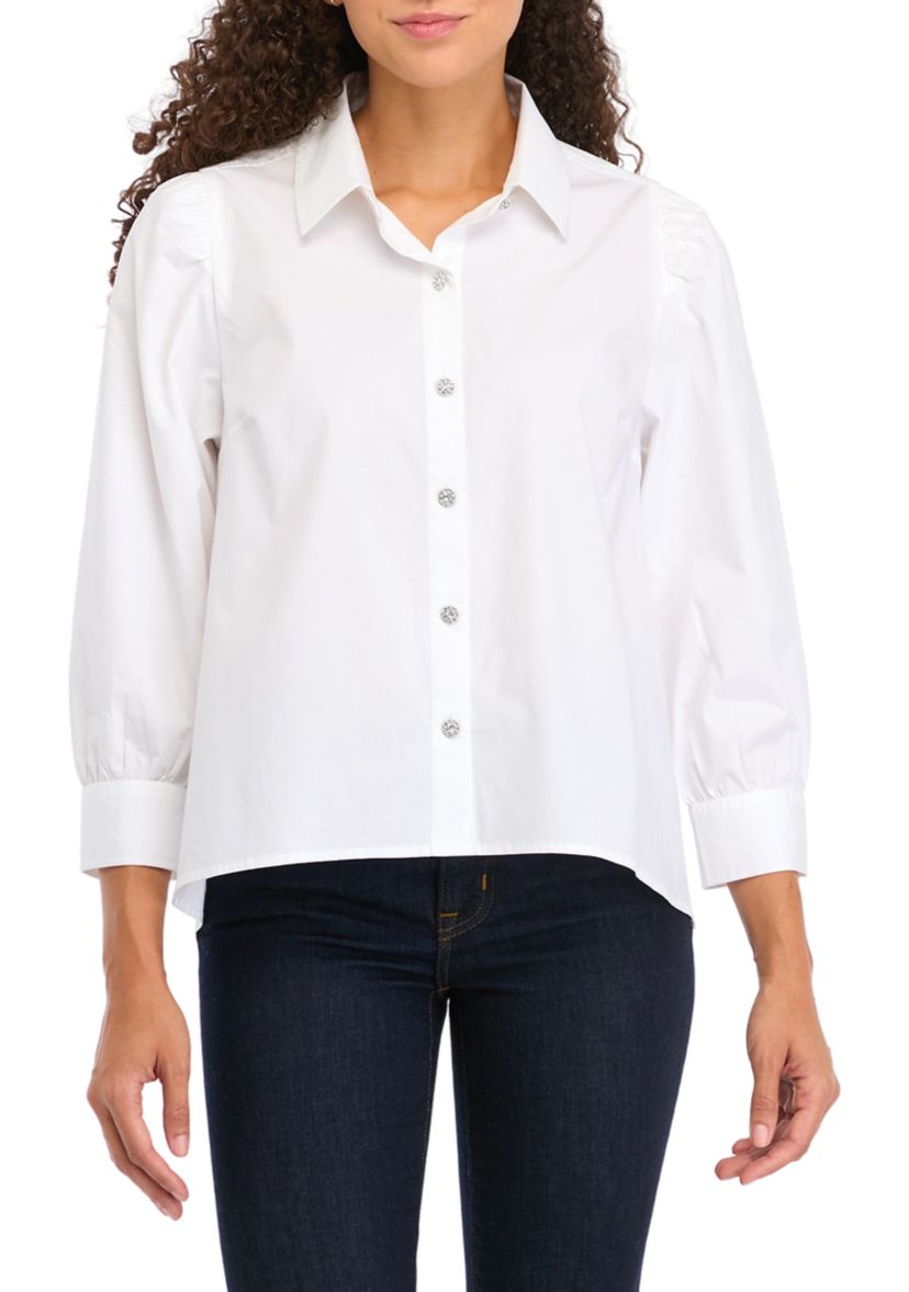 Petite 3/4 Sleeve Button Down Shirt