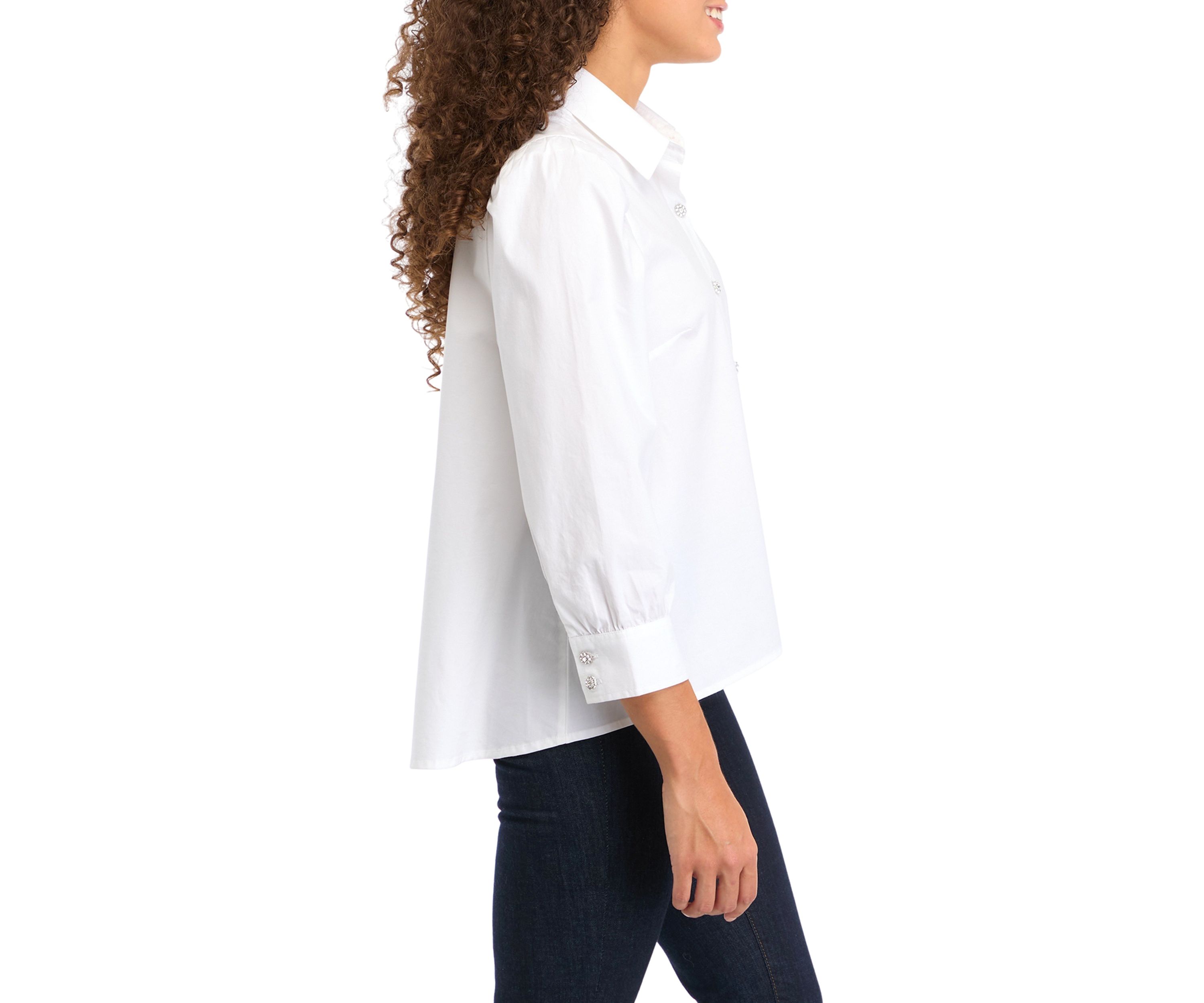 Petite 3/4 Sleeve Button Down Shirt