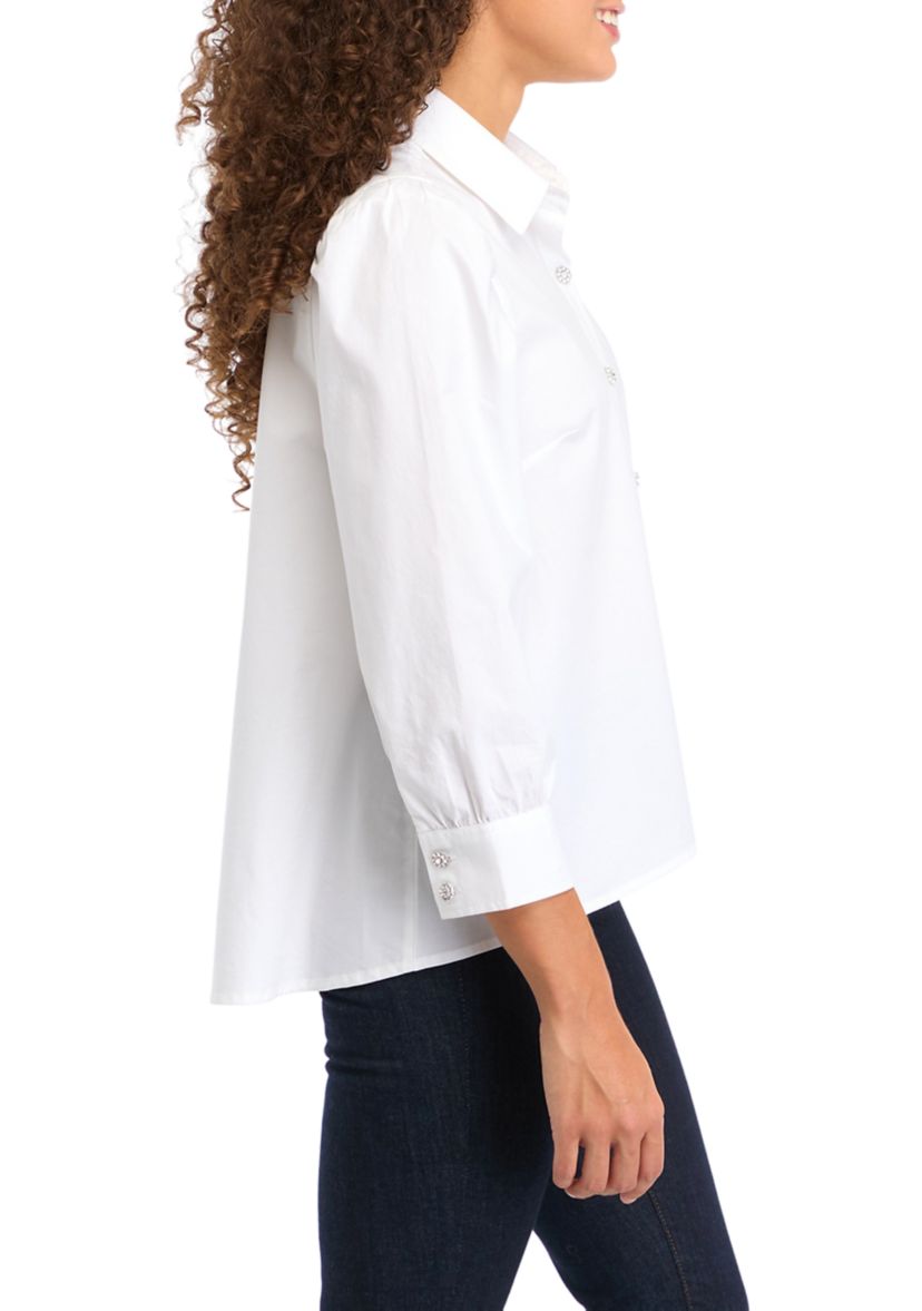 Petite 3/4 Sleeve Button Down Shirt