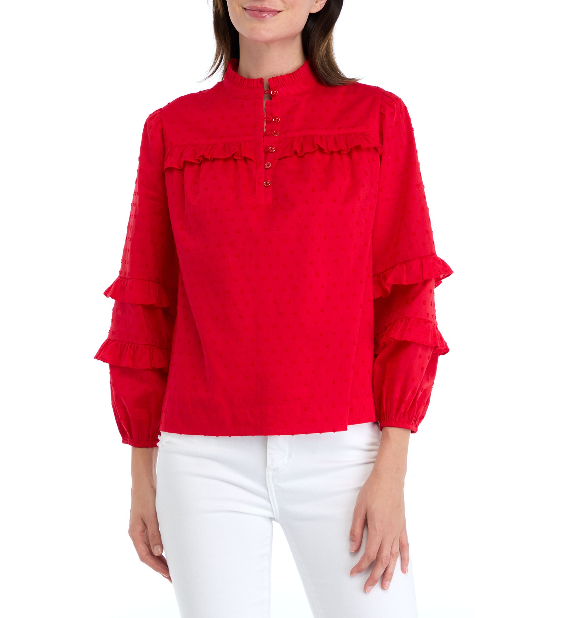 Petite Long Sleeve Ruffle Top