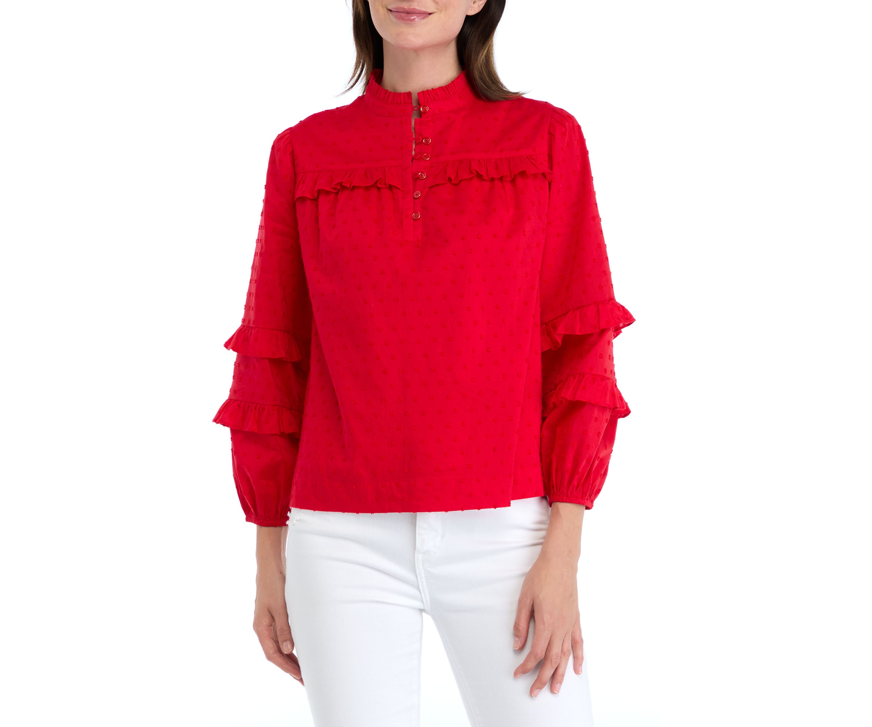 Petite Long Sleeve Ruffle Top