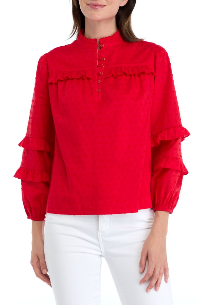 Petite Long Sleeve Ruffle Top