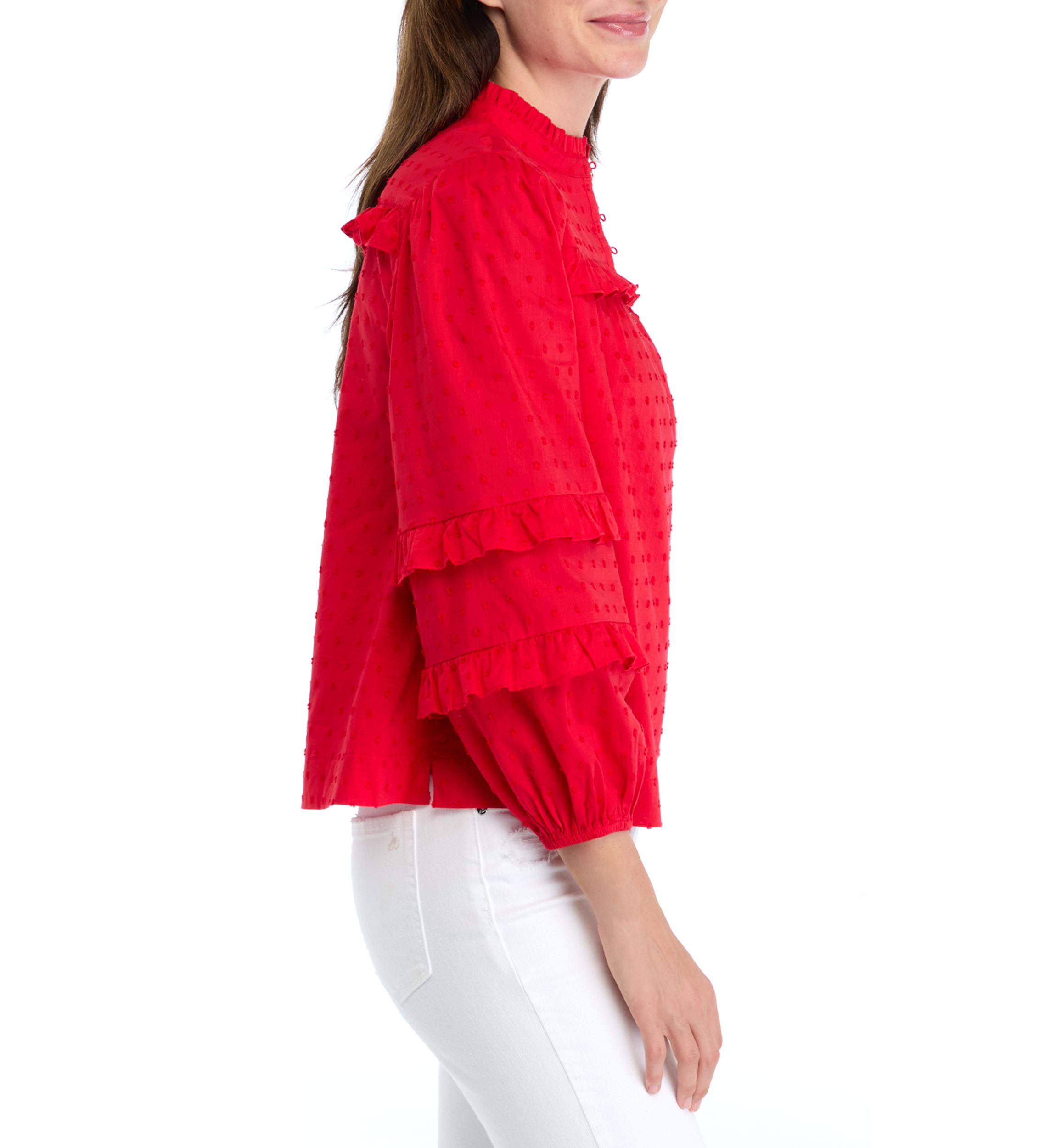Petite Long Sleeve Ruffle Top