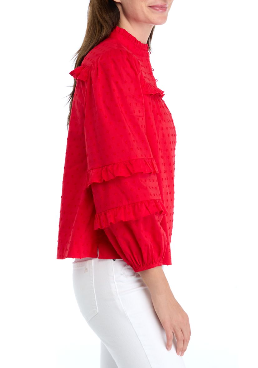 Petite Long Sleeve Ruffle Top