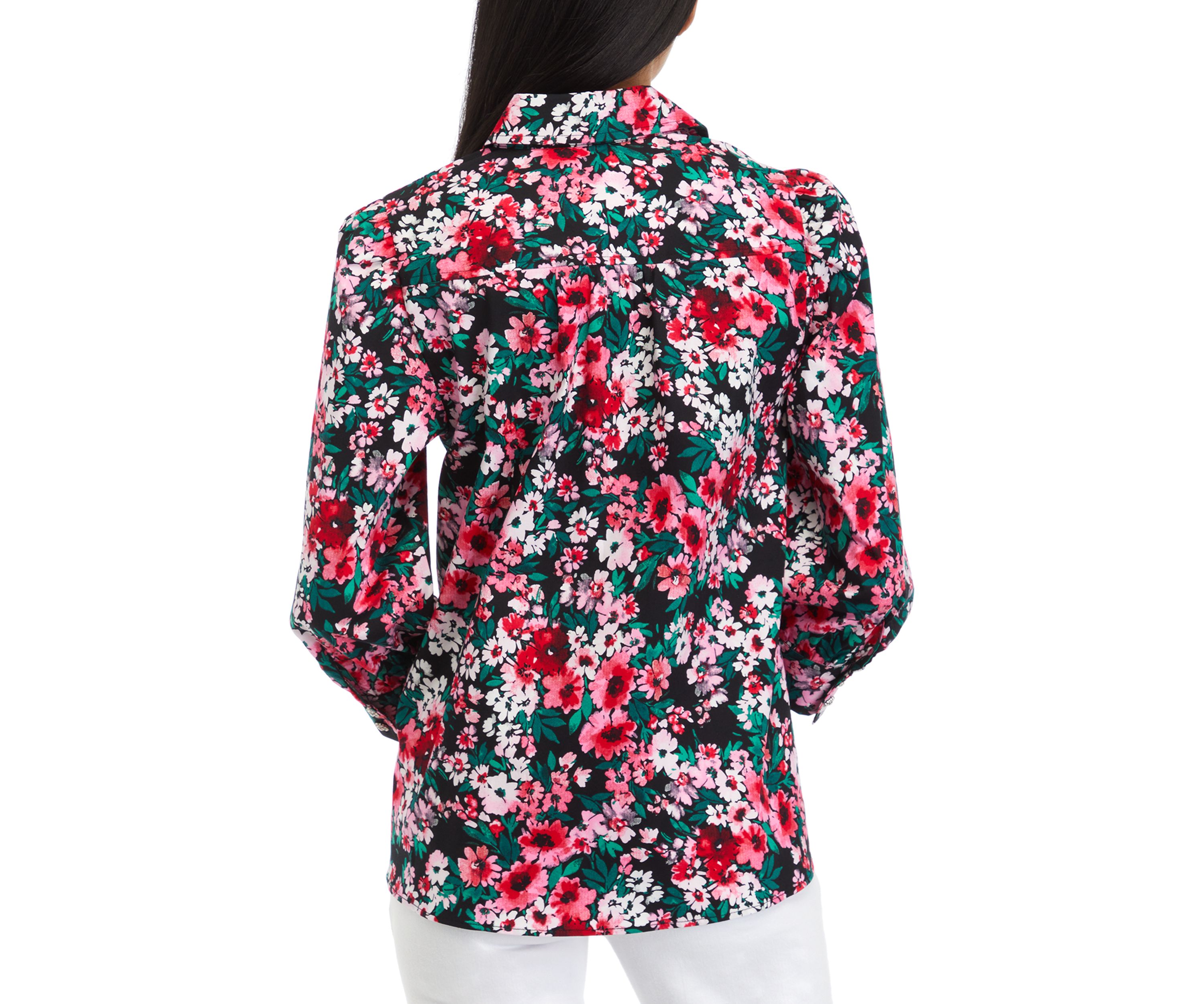 Petite Blouson Sleeve Floral Button Down Shirt 