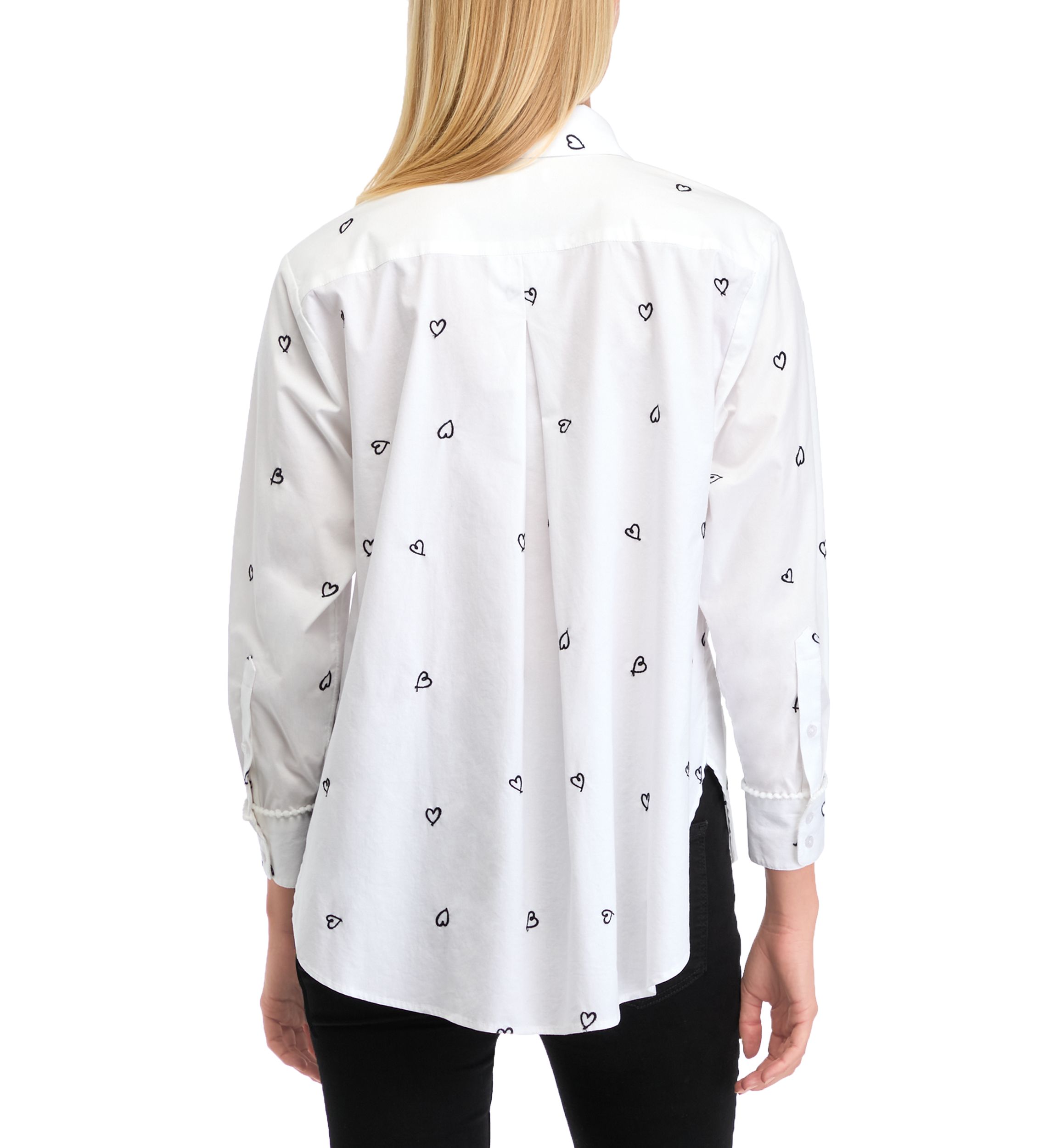Petite Long Sleeve Button Up Embroidery Tunic Top 
