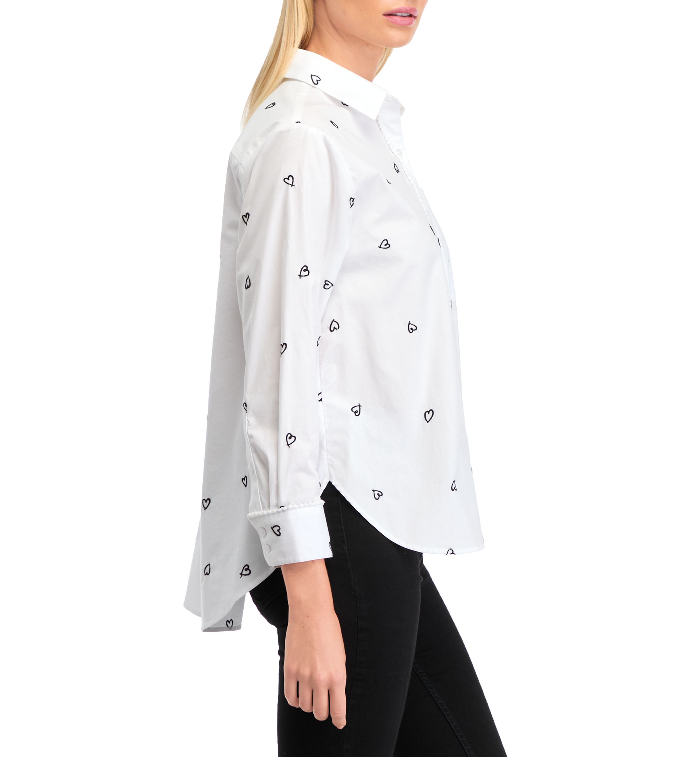 Petite Long Sleeve Button Up Embroidery Tunic Top 