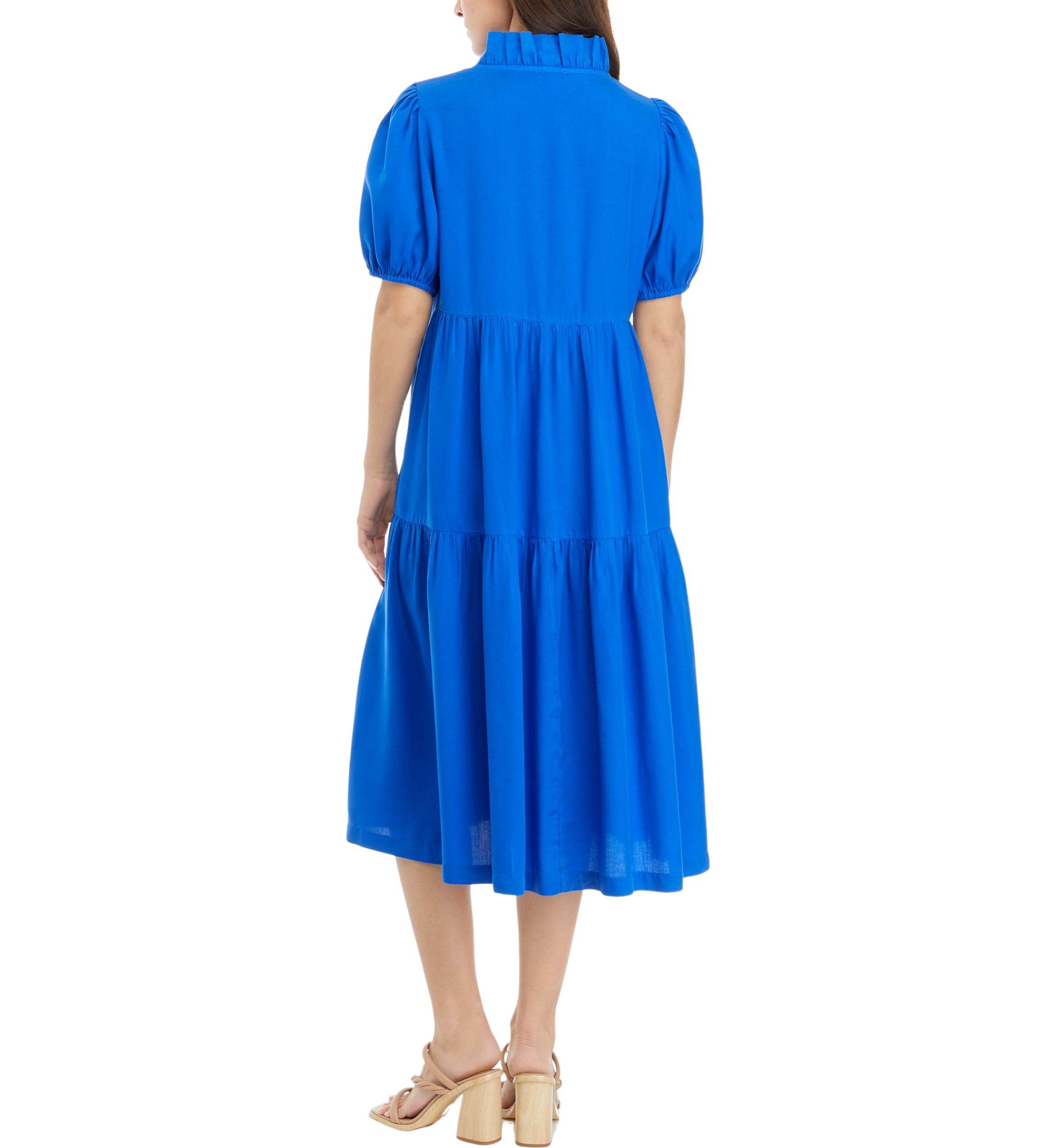 Petite Short Sleeve Midi Ruffle Neck Dress