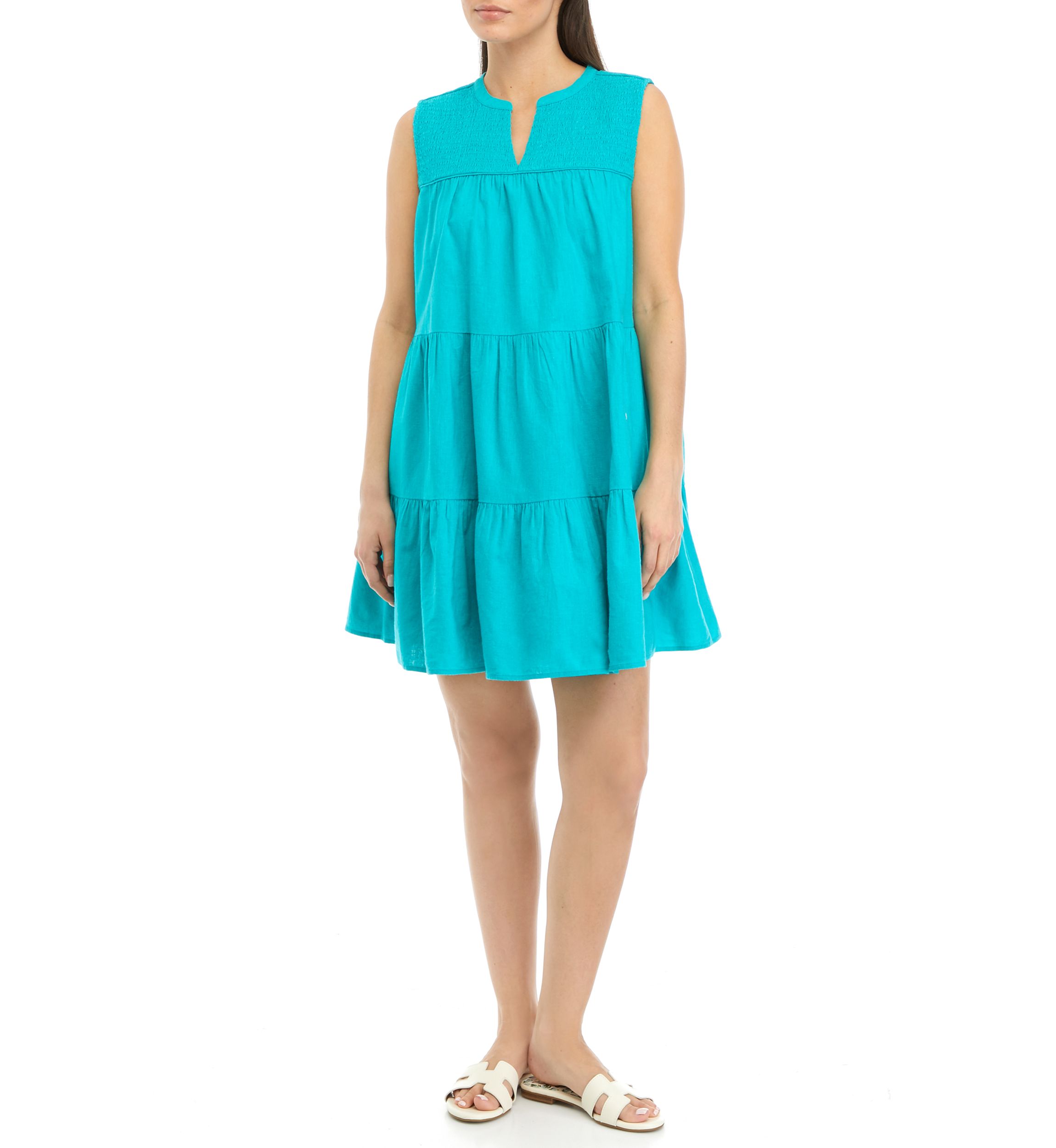 Petite Sleeveless Smocked Peasant Dress