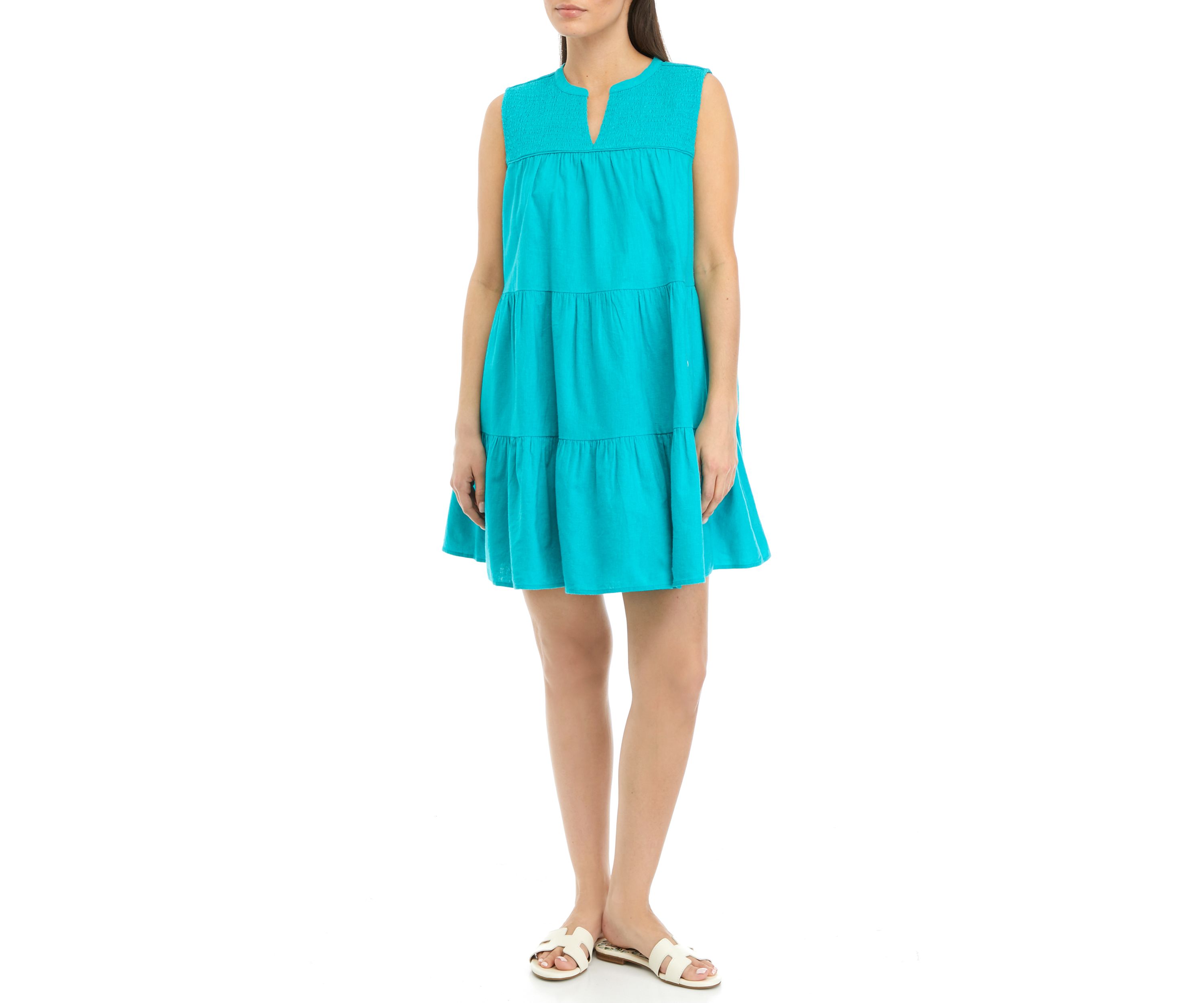 Petite Sleeveless Smocked Peasant Dress