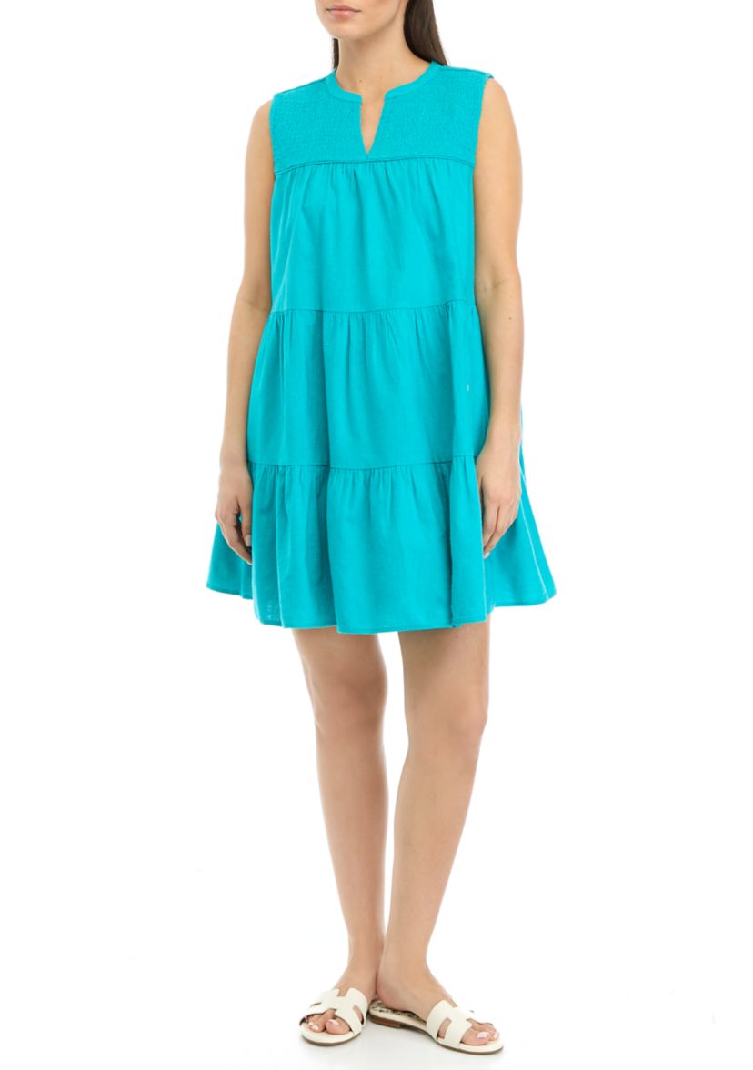 Petite Sleeveless Smocked Peasant Dress