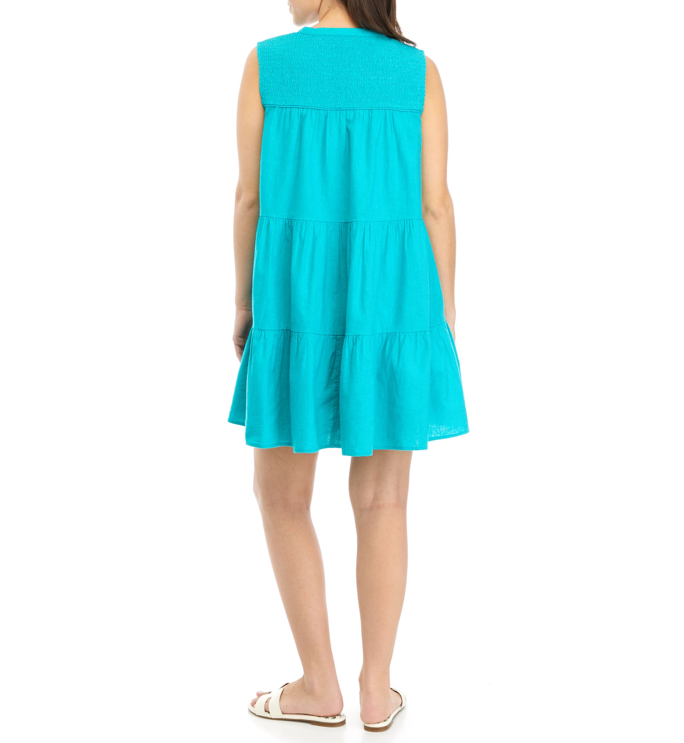 Petite Sleeveless Smocked Peasant Dress