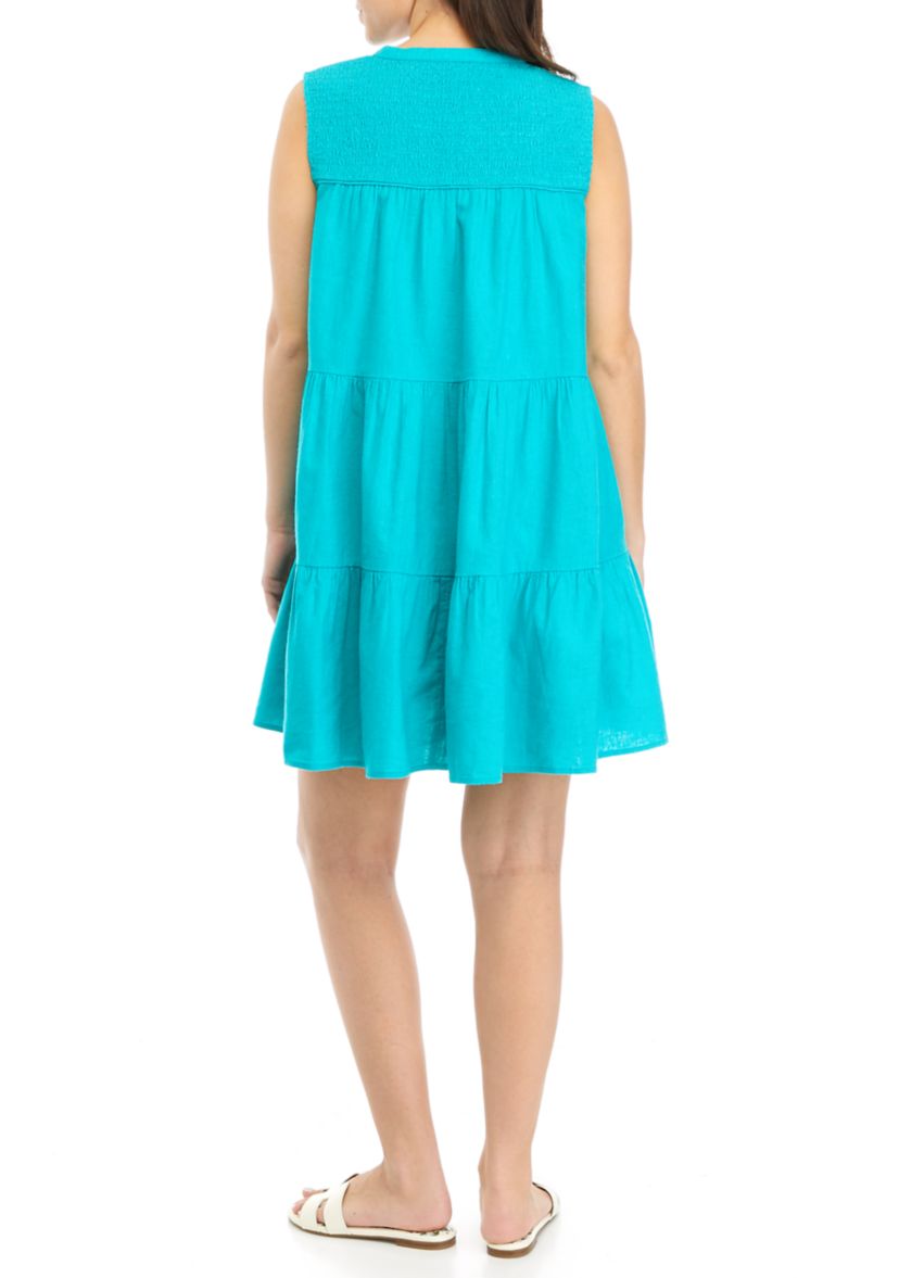 Petite Sleeveless Smocked Peasant Dress