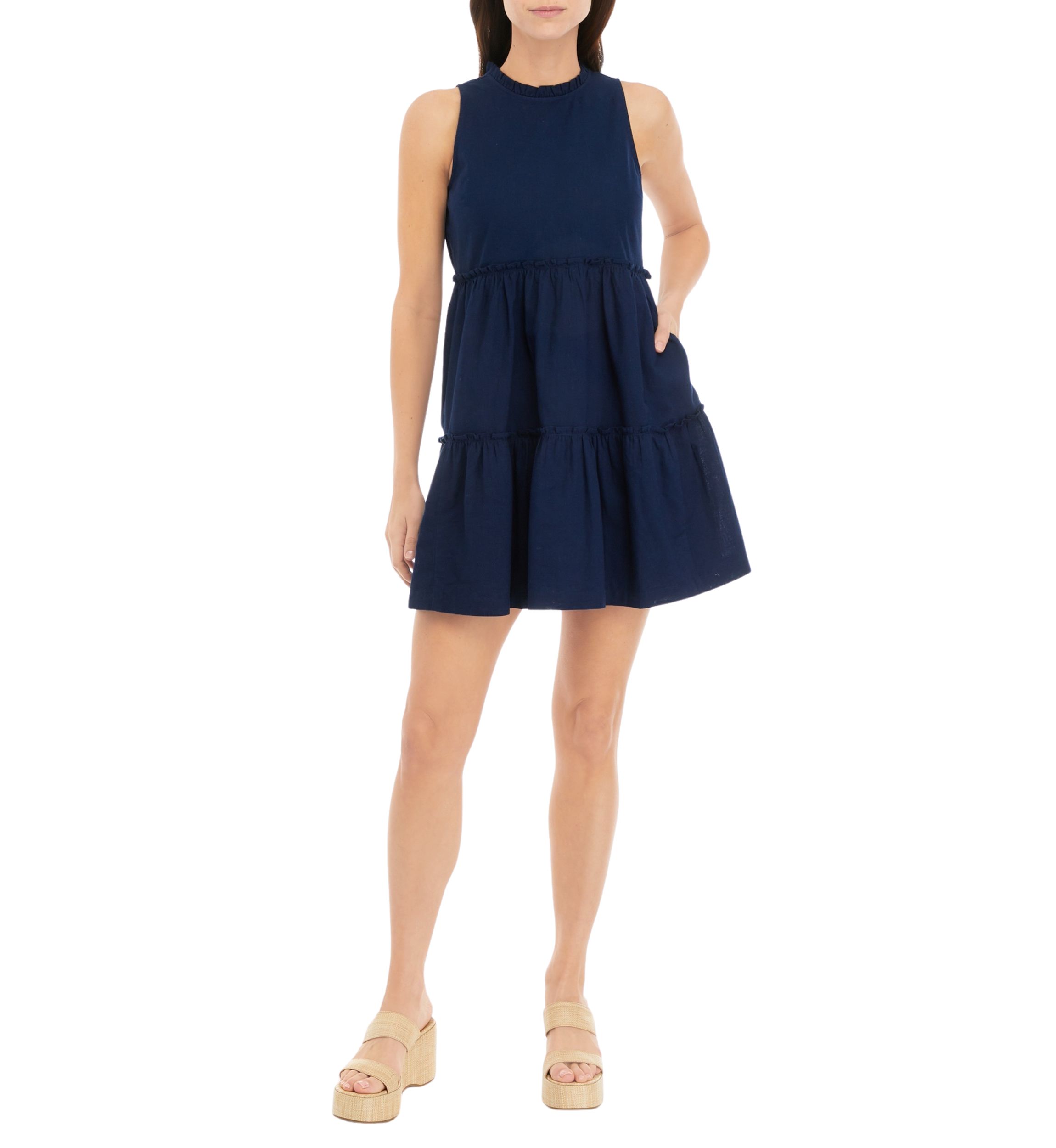 Petite Sleeveless Ruffle Neck Dress