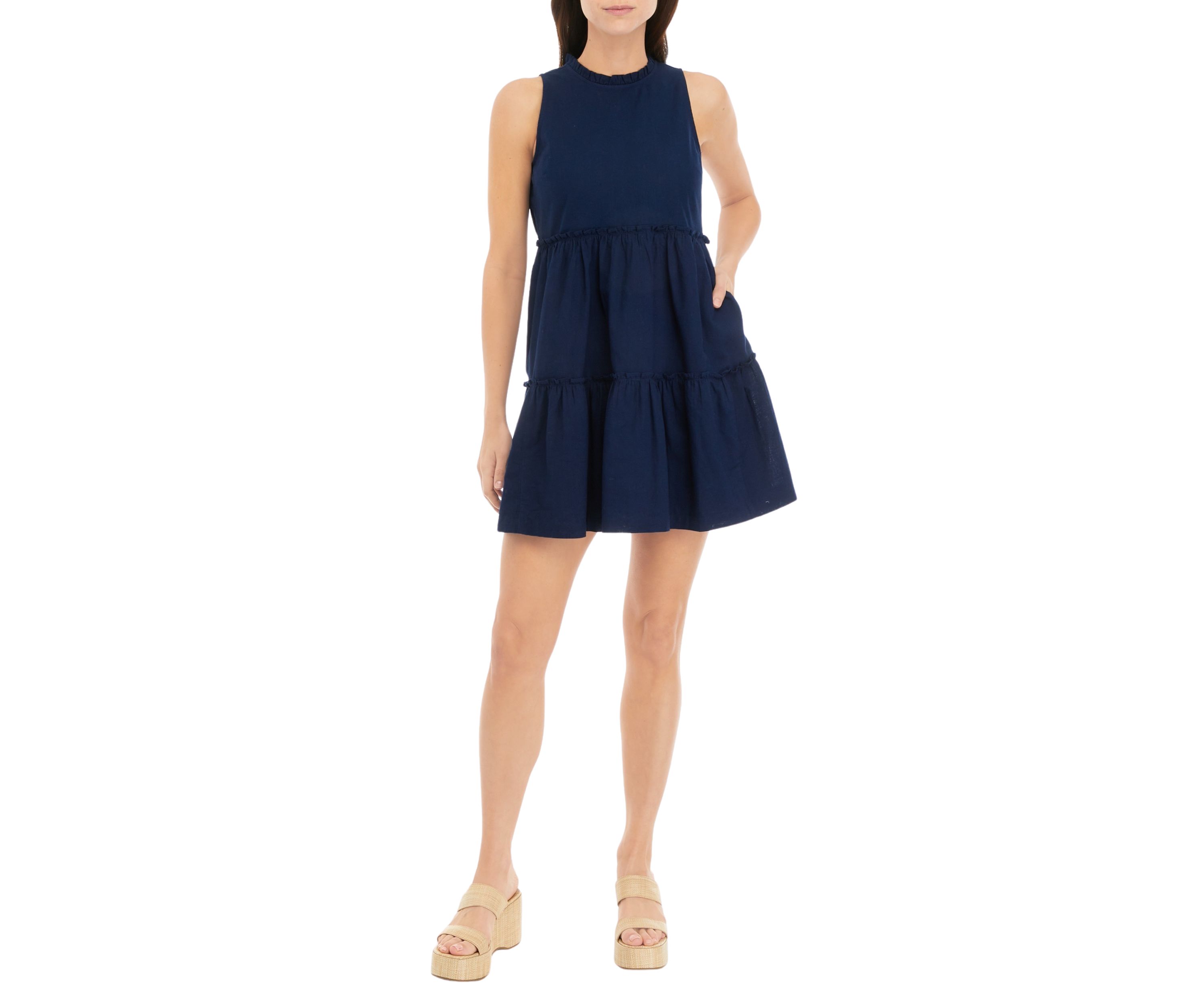 Petite Sleeveless Ruffle Neck Dress