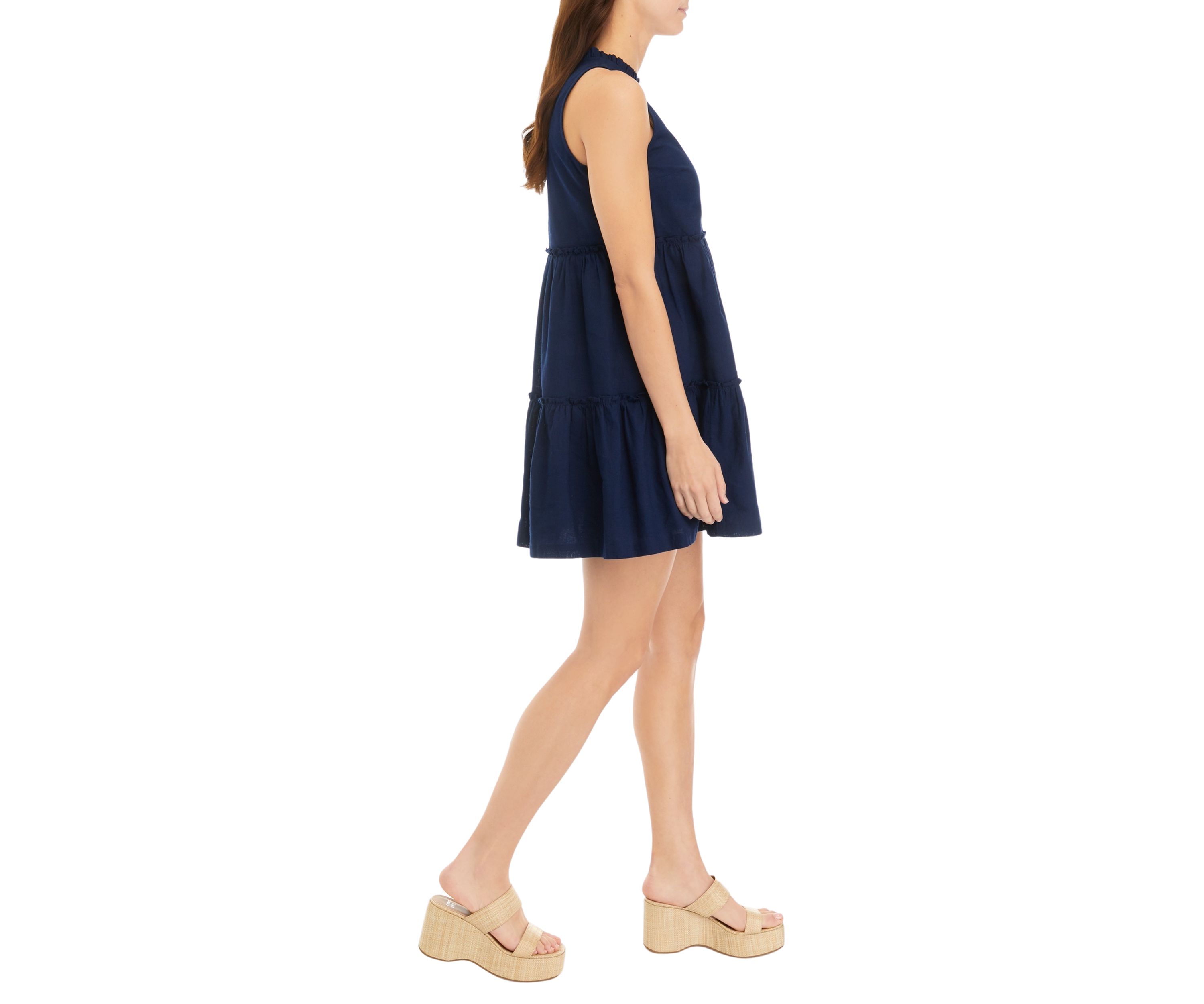 Petite Sleeveless Ruffle Neck Dress