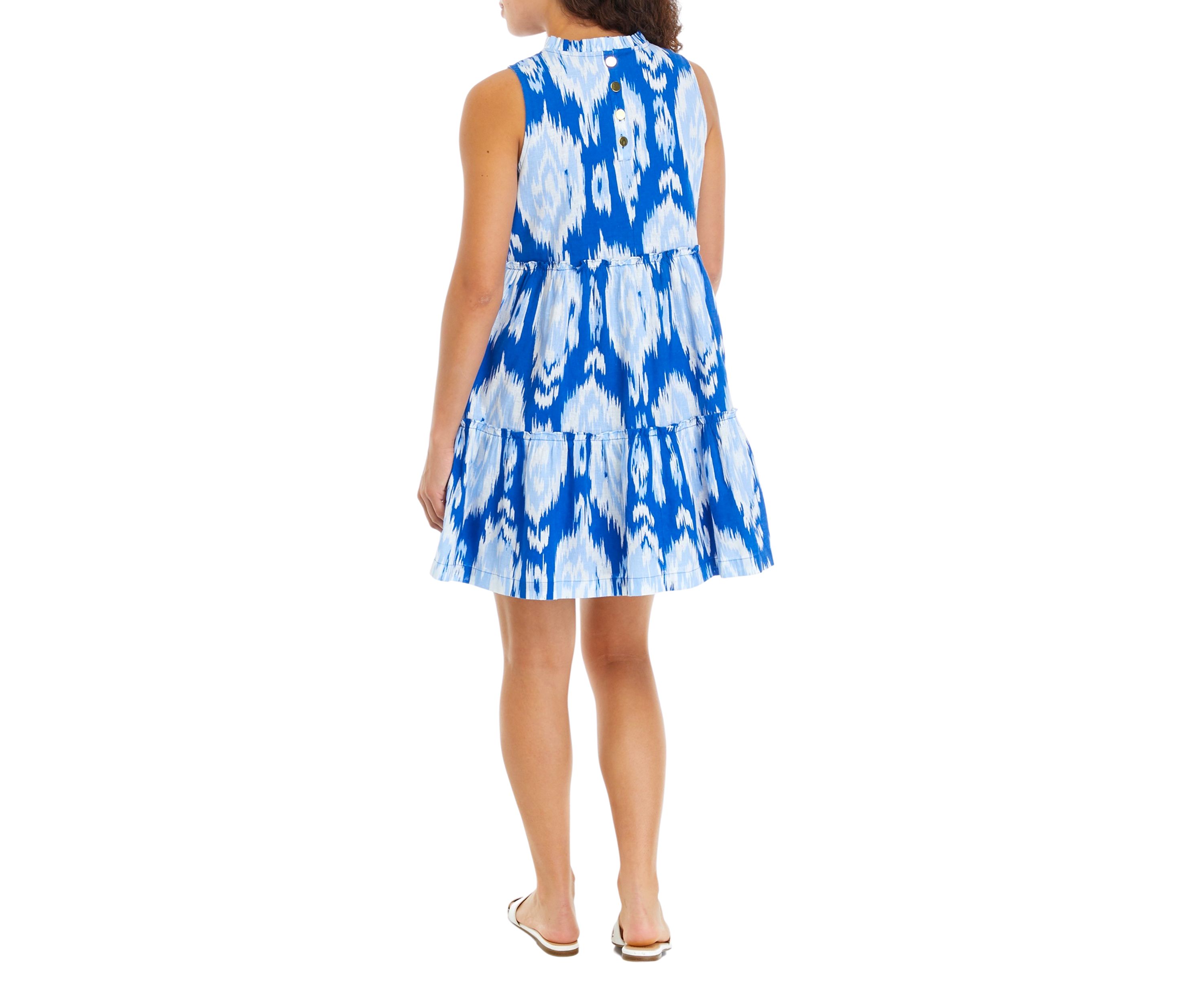 Petite Sleeveless Ruffle Neck Printed Dress