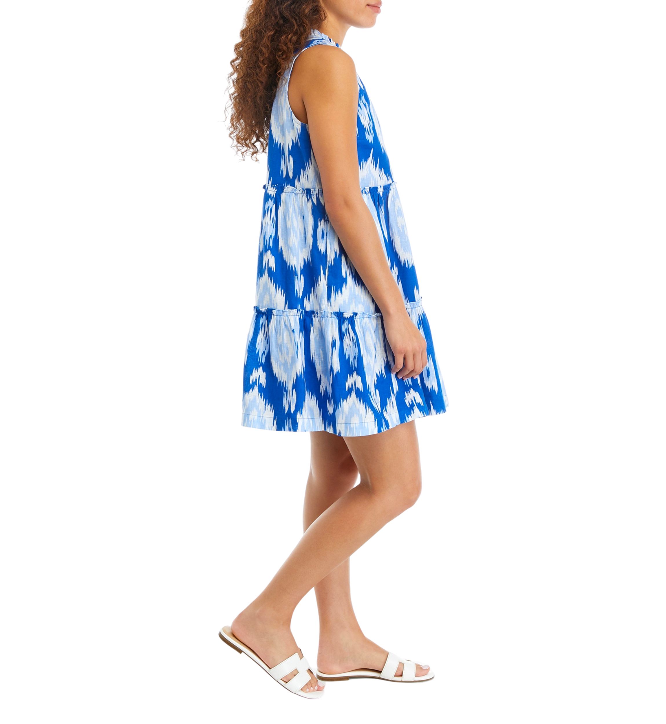 Petite Sleeveless Ruffle Neck Printed Dress