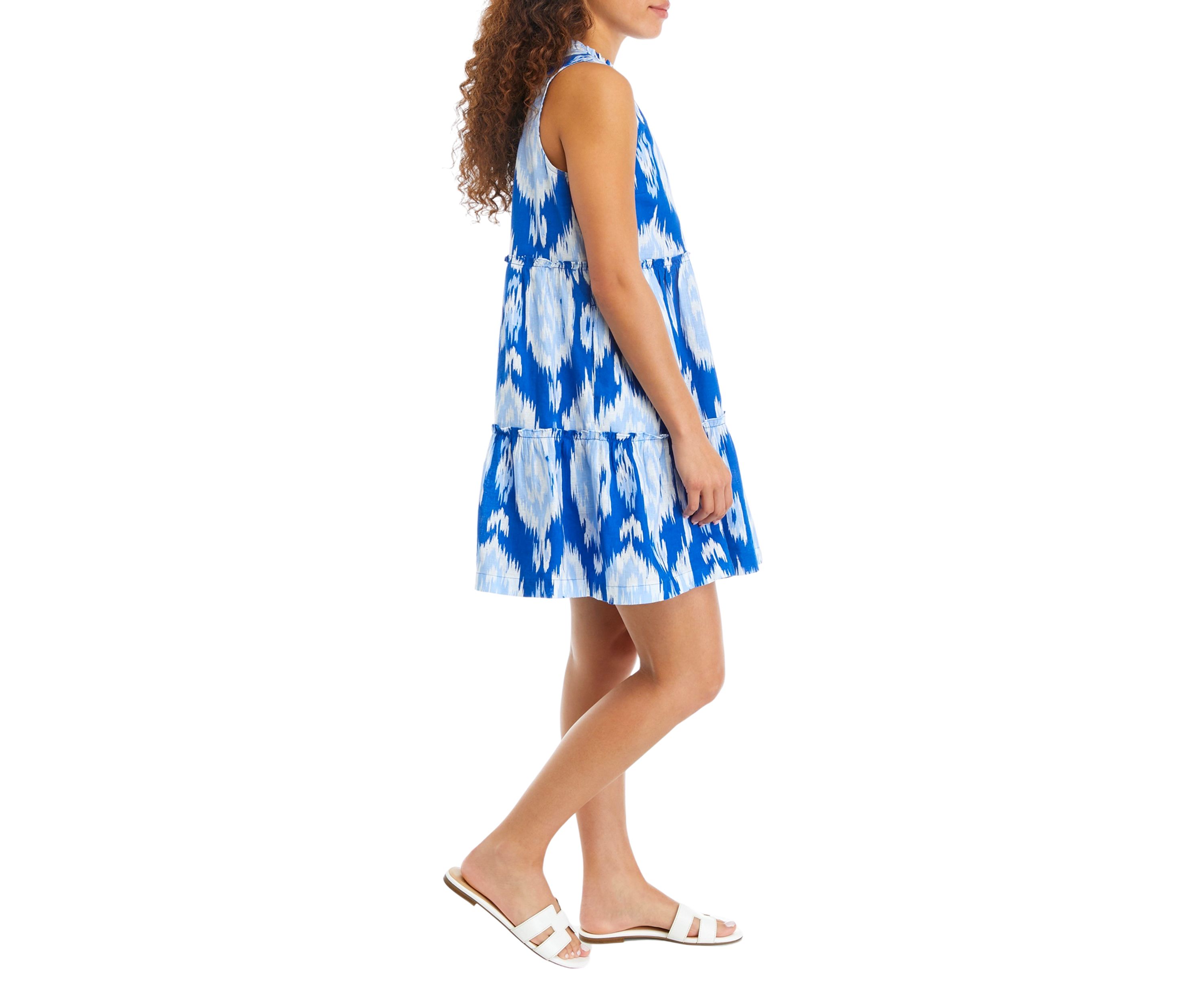 Petite Sleeveless Ruffle Neck Printed Dress