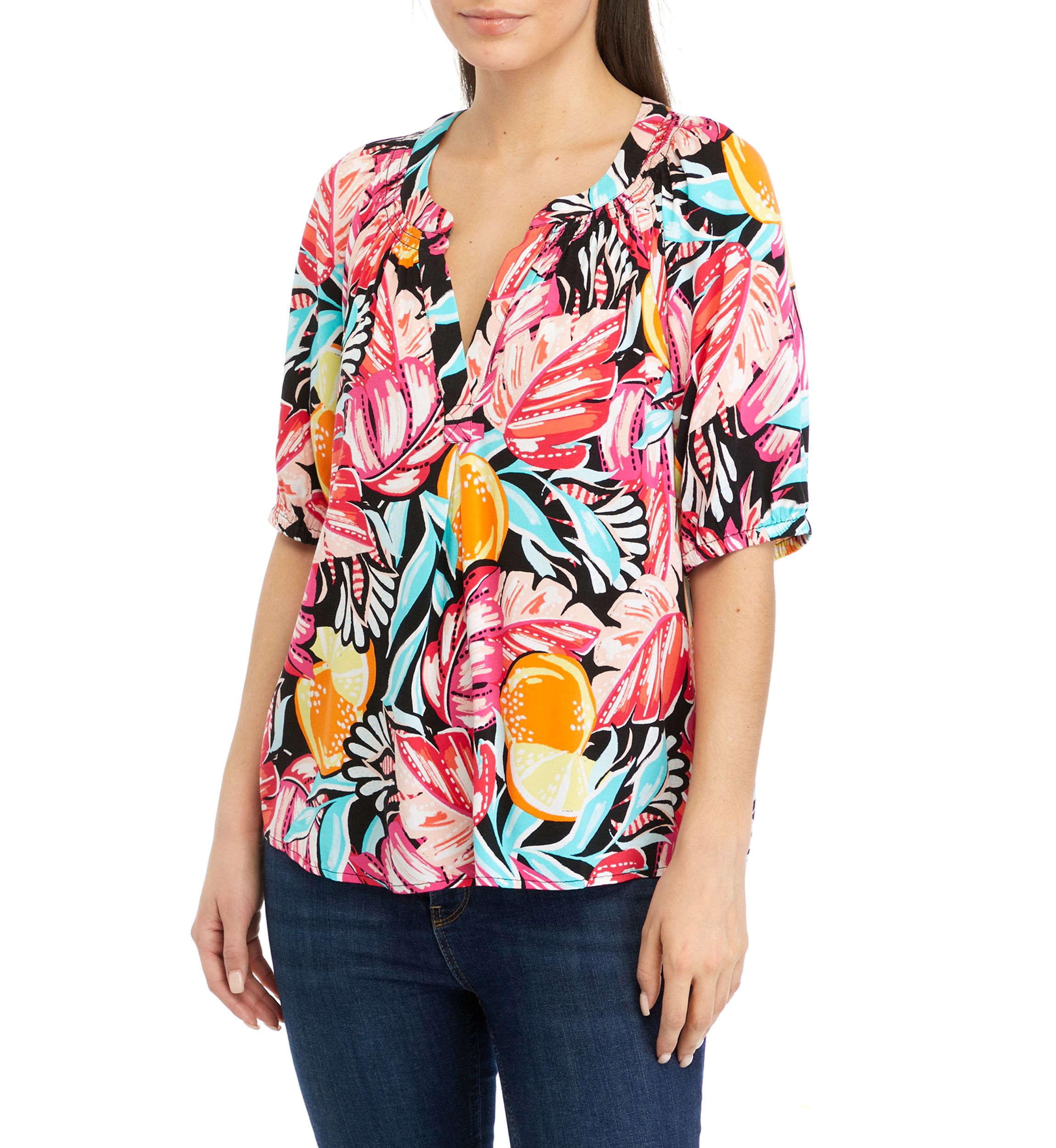 Petite Printed Peasant Top