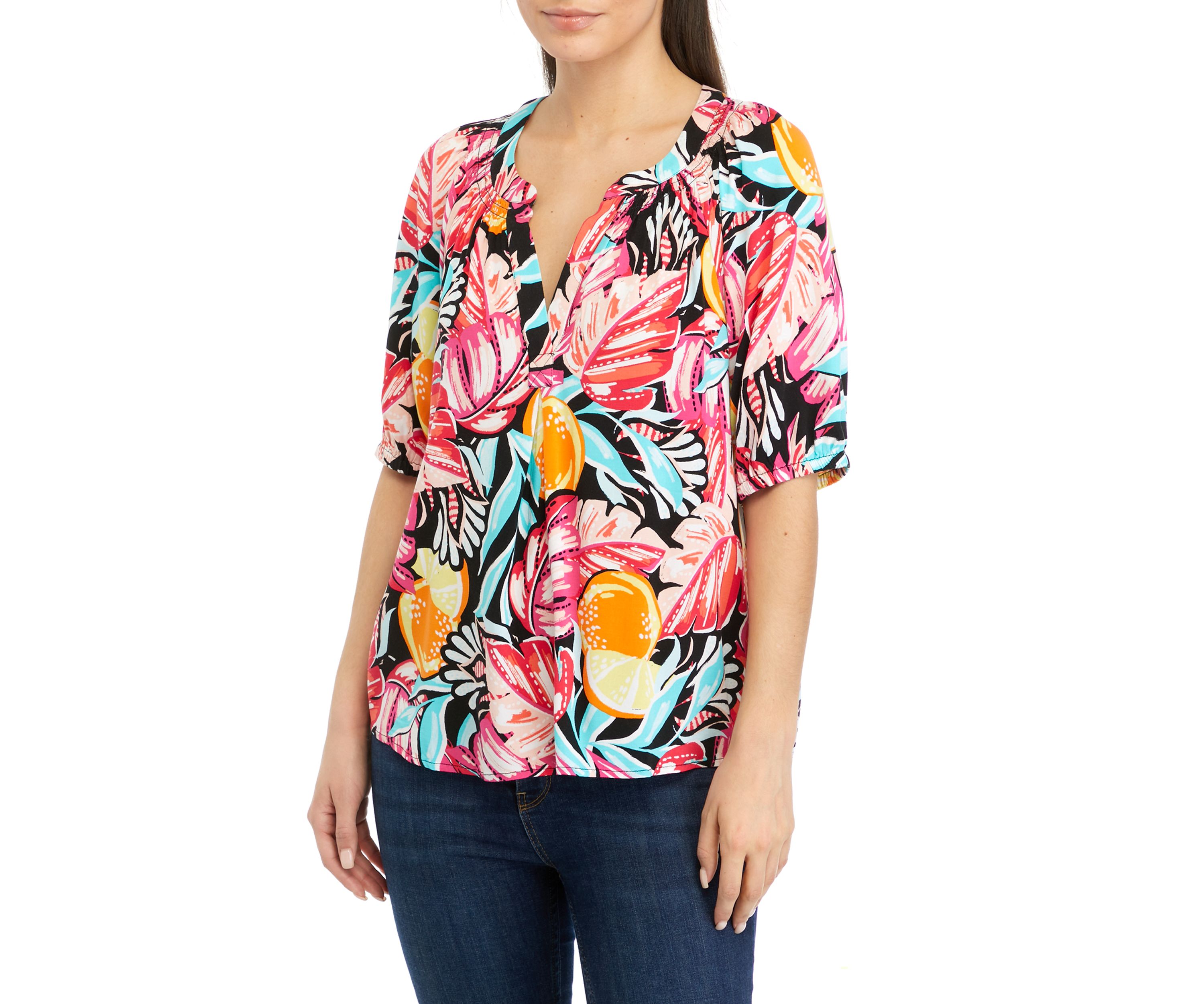 Petite Printed Peasant Top