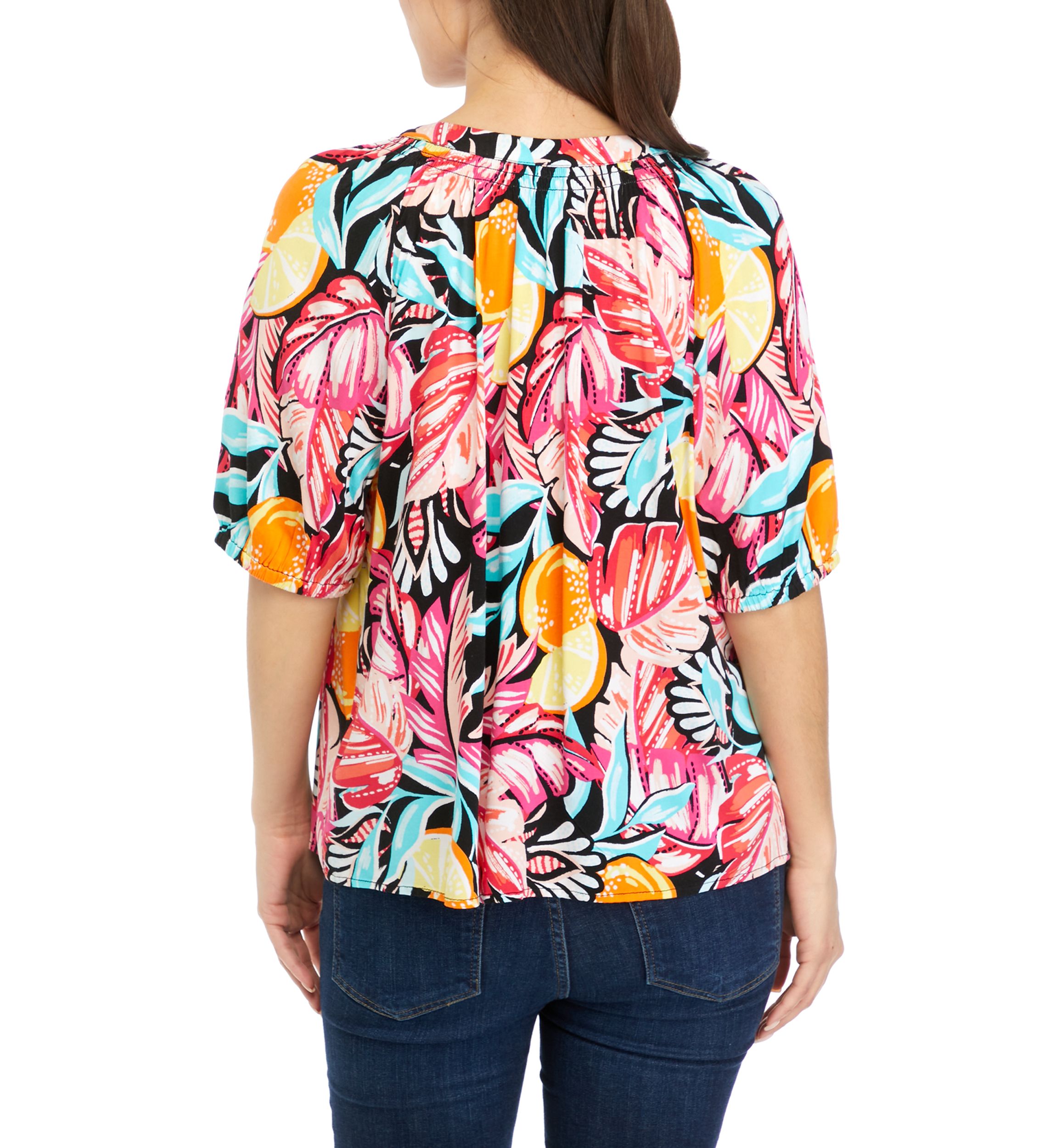 Petite Printed Peasant Top