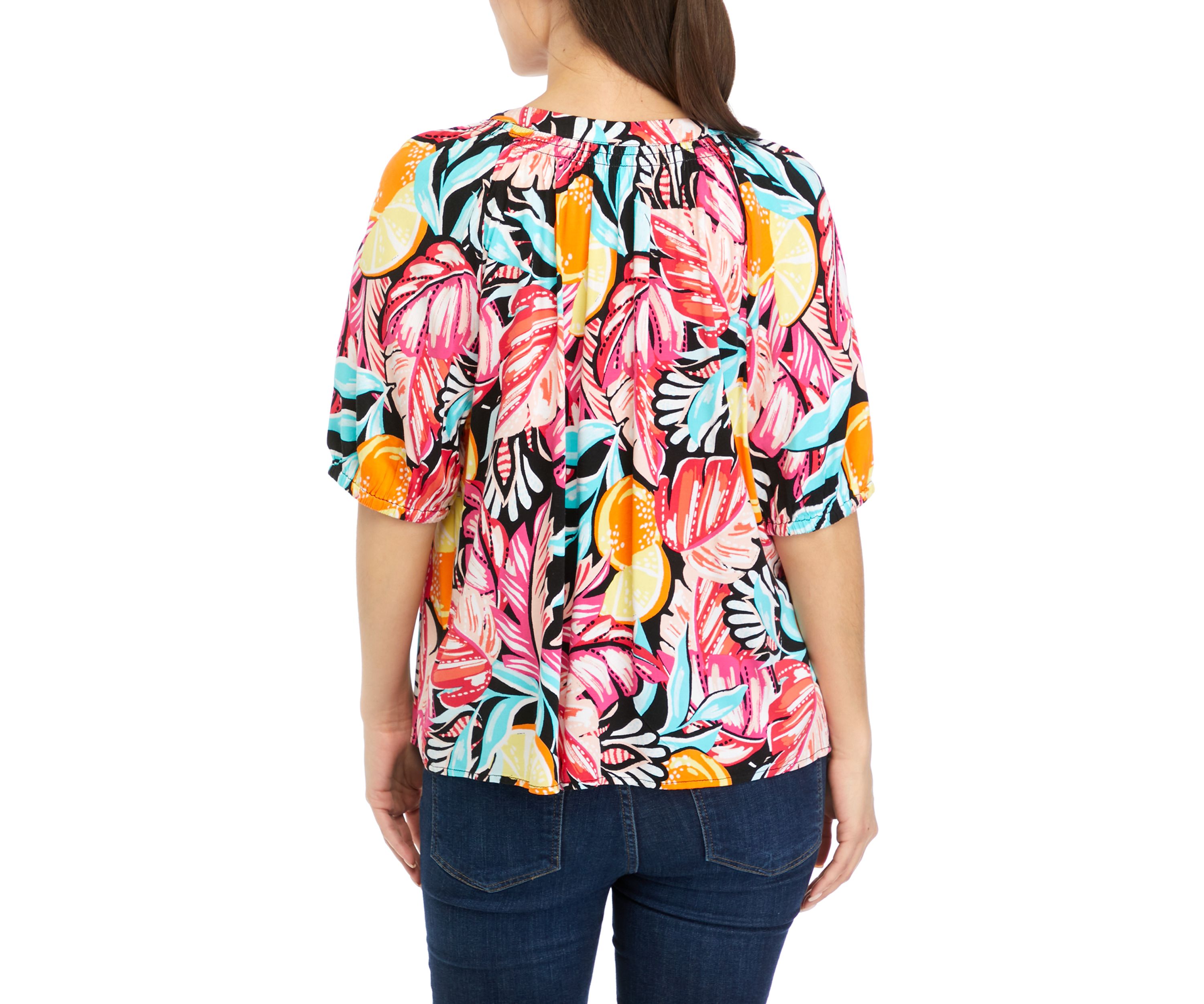 Petite Printed Peasant Top