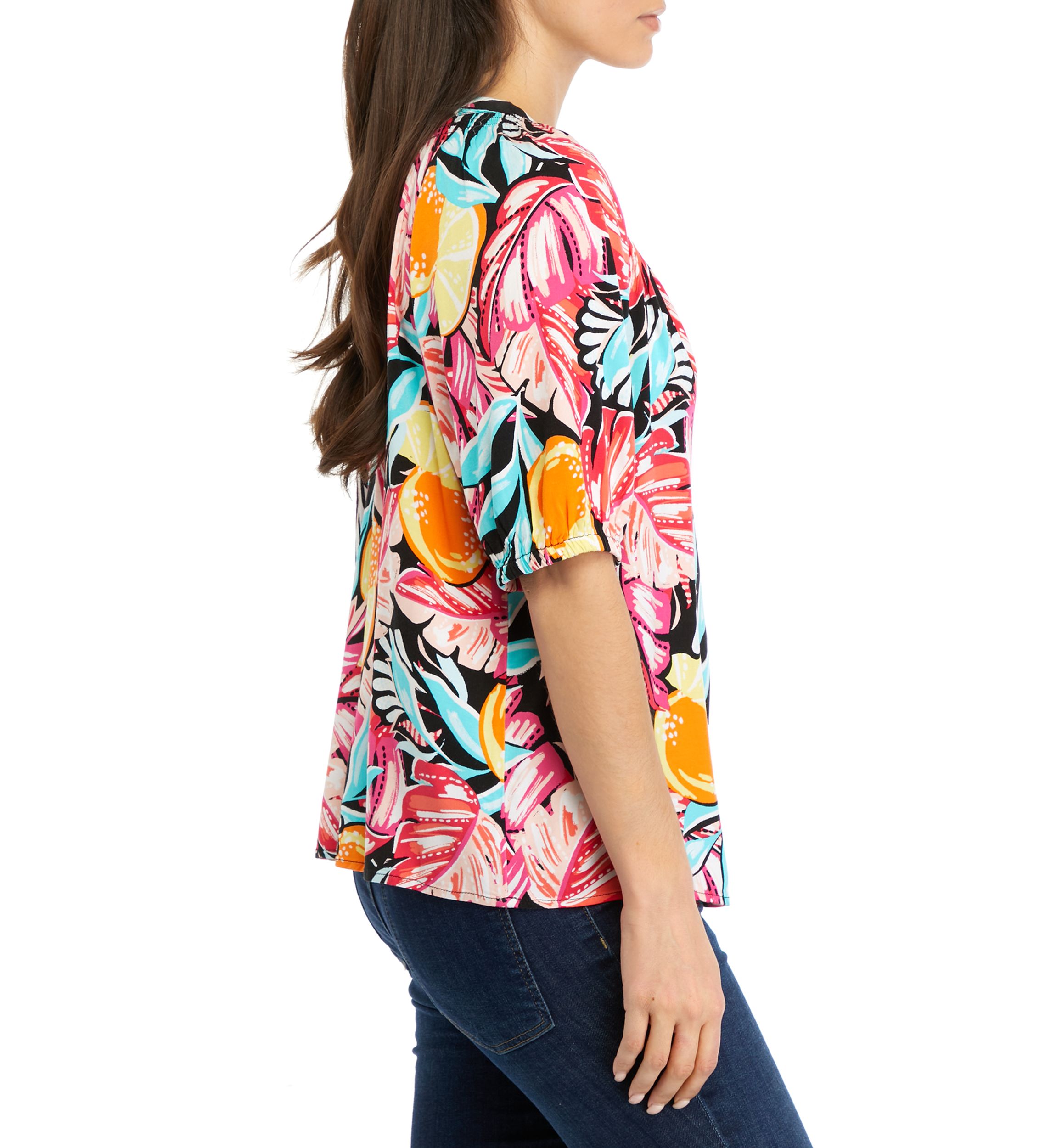 Petite Printed Peasant Top